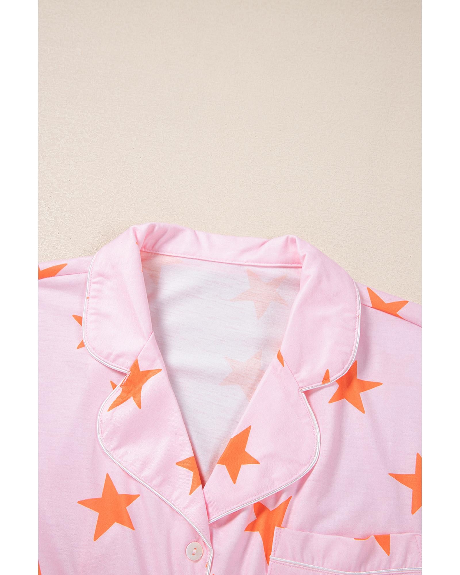 Pink Stars Short Sleeve Shirt and Shorts Bamboo Pajama Set - XL 6