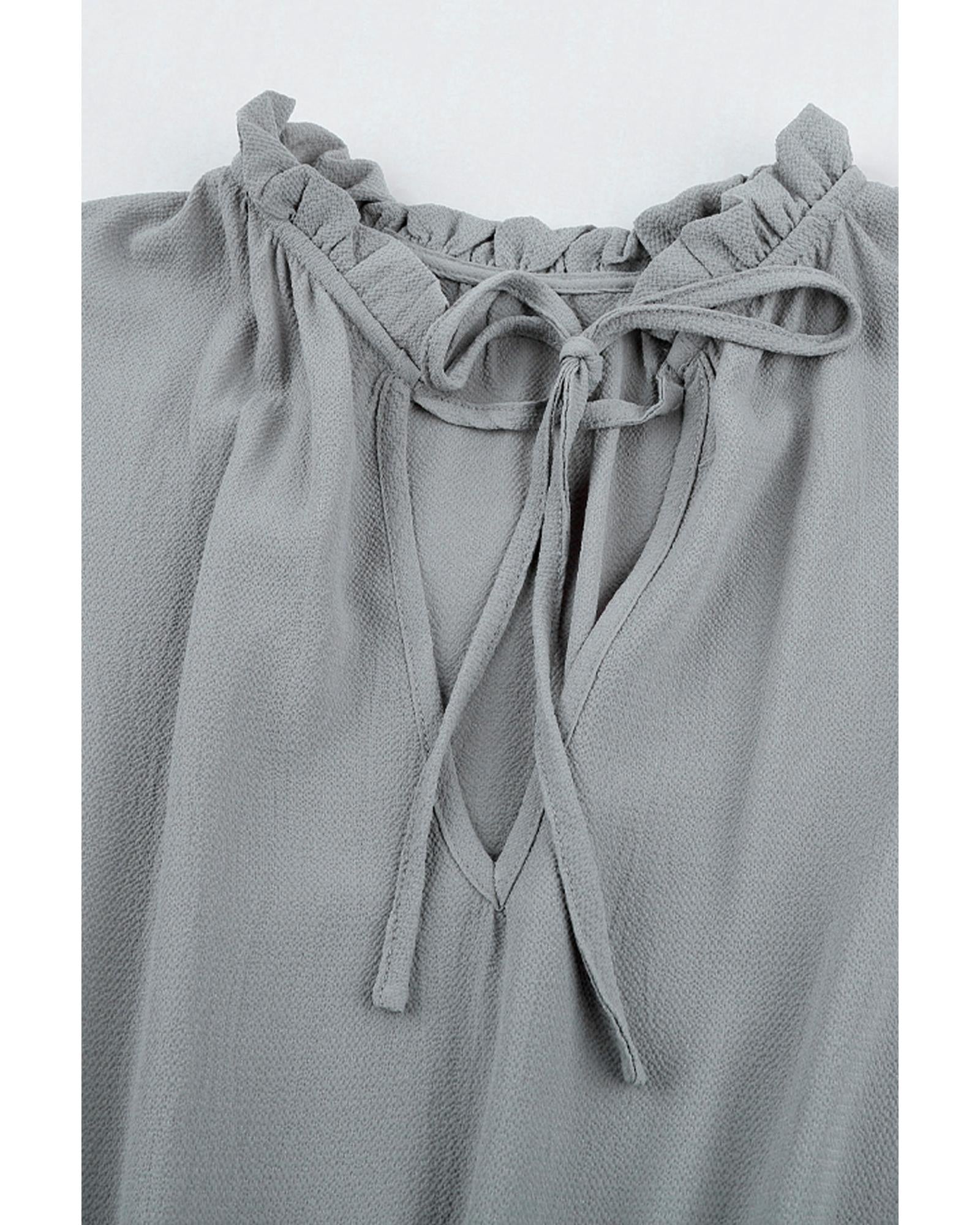 Gray V Neck Long Sleeve Ruffle Tiered Mini Dress - L 3