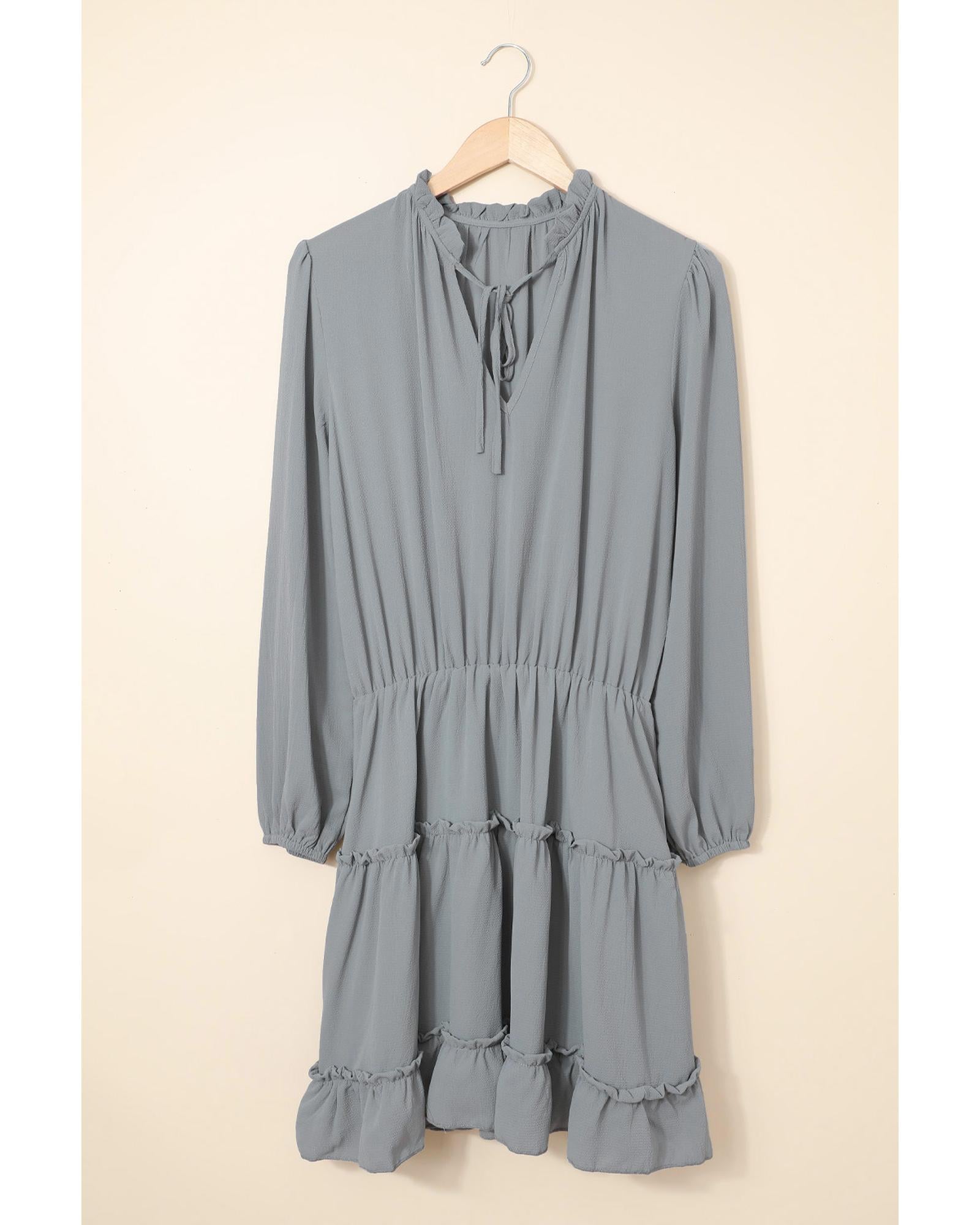 Gray V Neck Long Sleeve Ruffle Tiered Mini Dress - XL 4