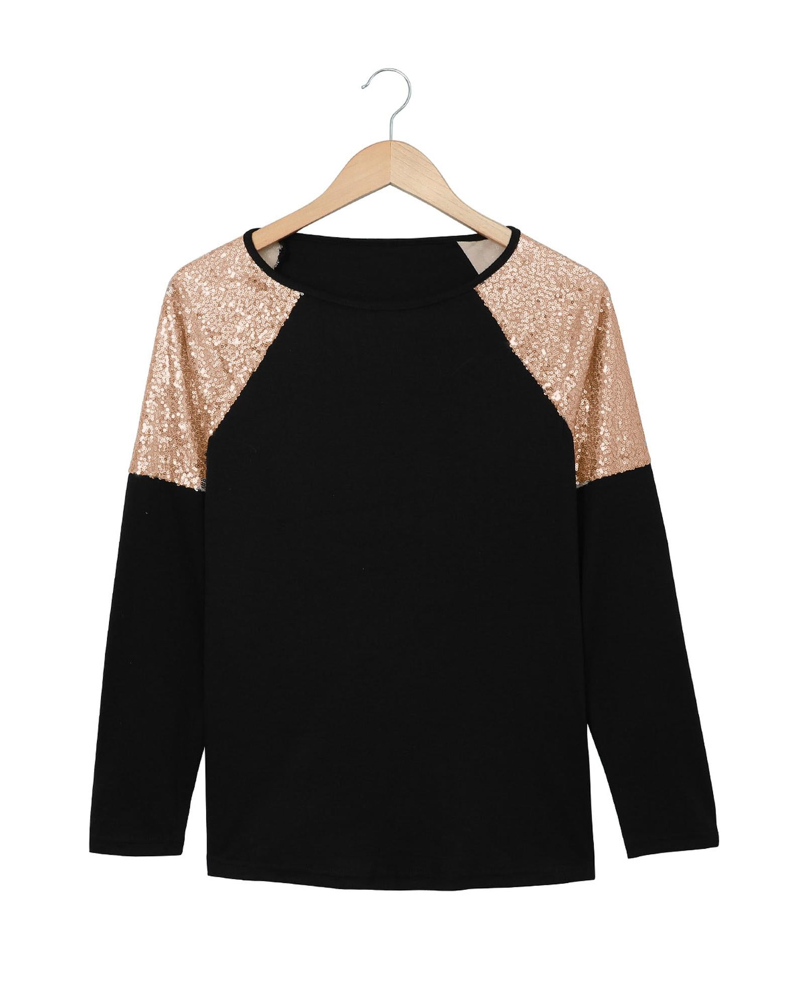 Azura Exchange Sequin Shoulder Long Sleeve Top - S 3