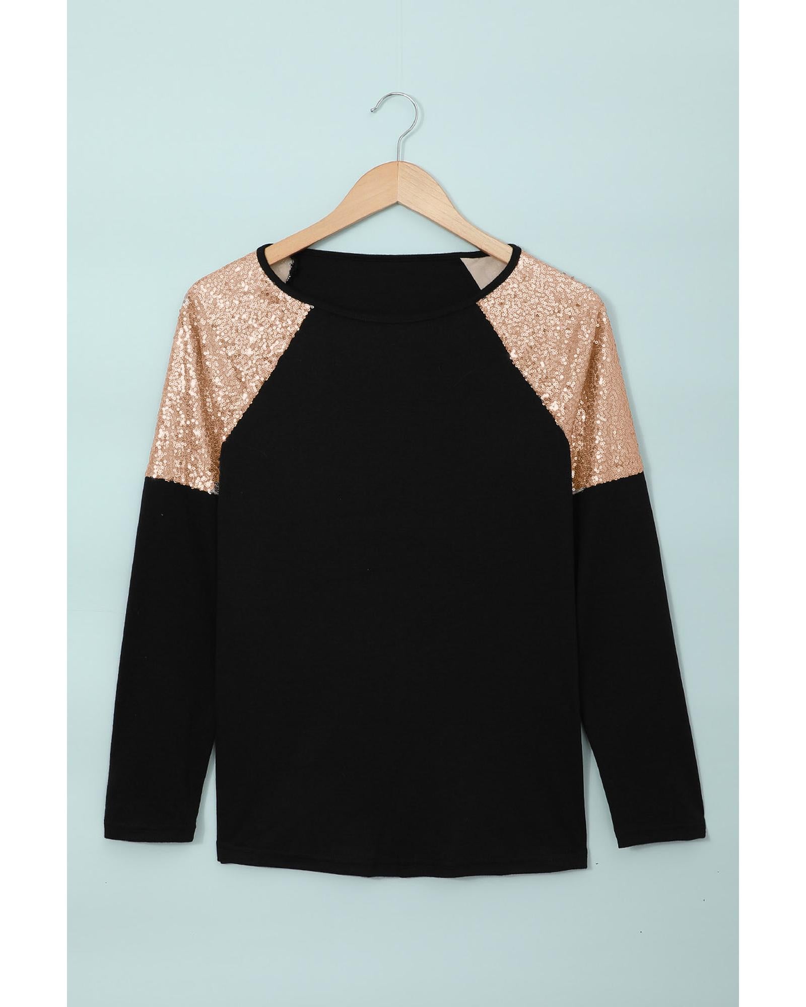 Azura Exchange Sequin Shoulder Long Sleeve Top - S 7