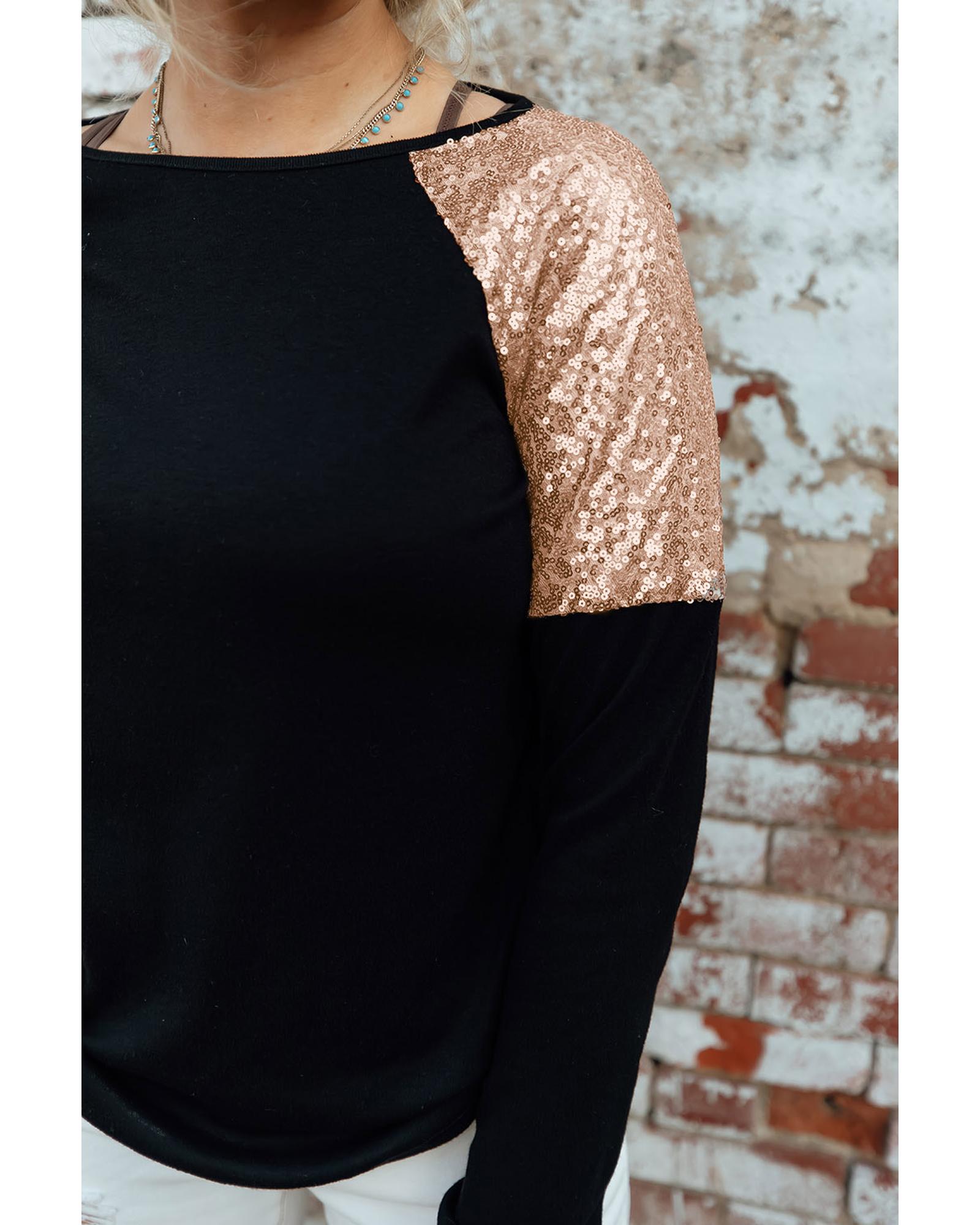 Azura Exchange Sequin Shoulder Long Sleeve Top - S 8