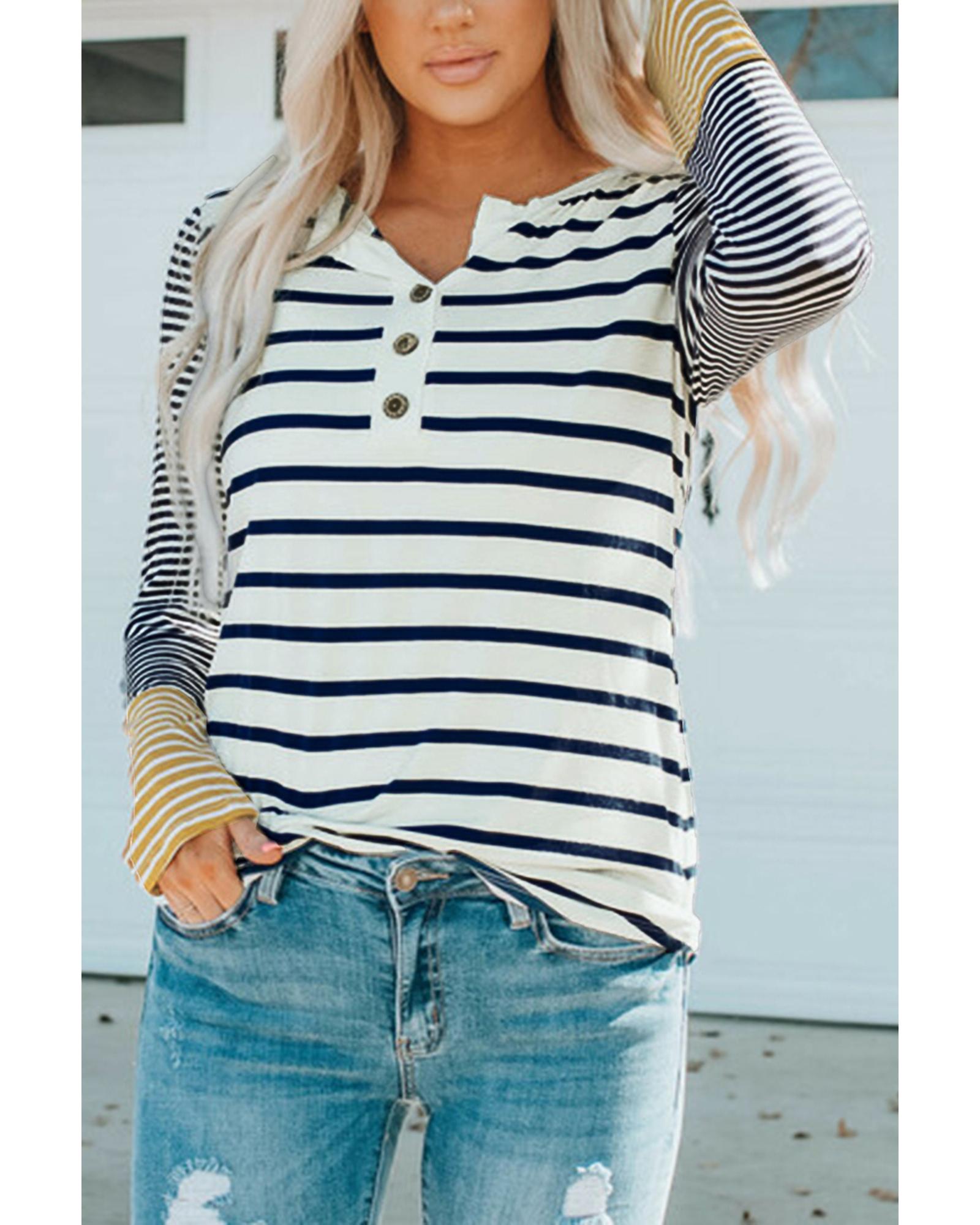 Azura Exchange Stripe Button Henley Top - 2XL 5