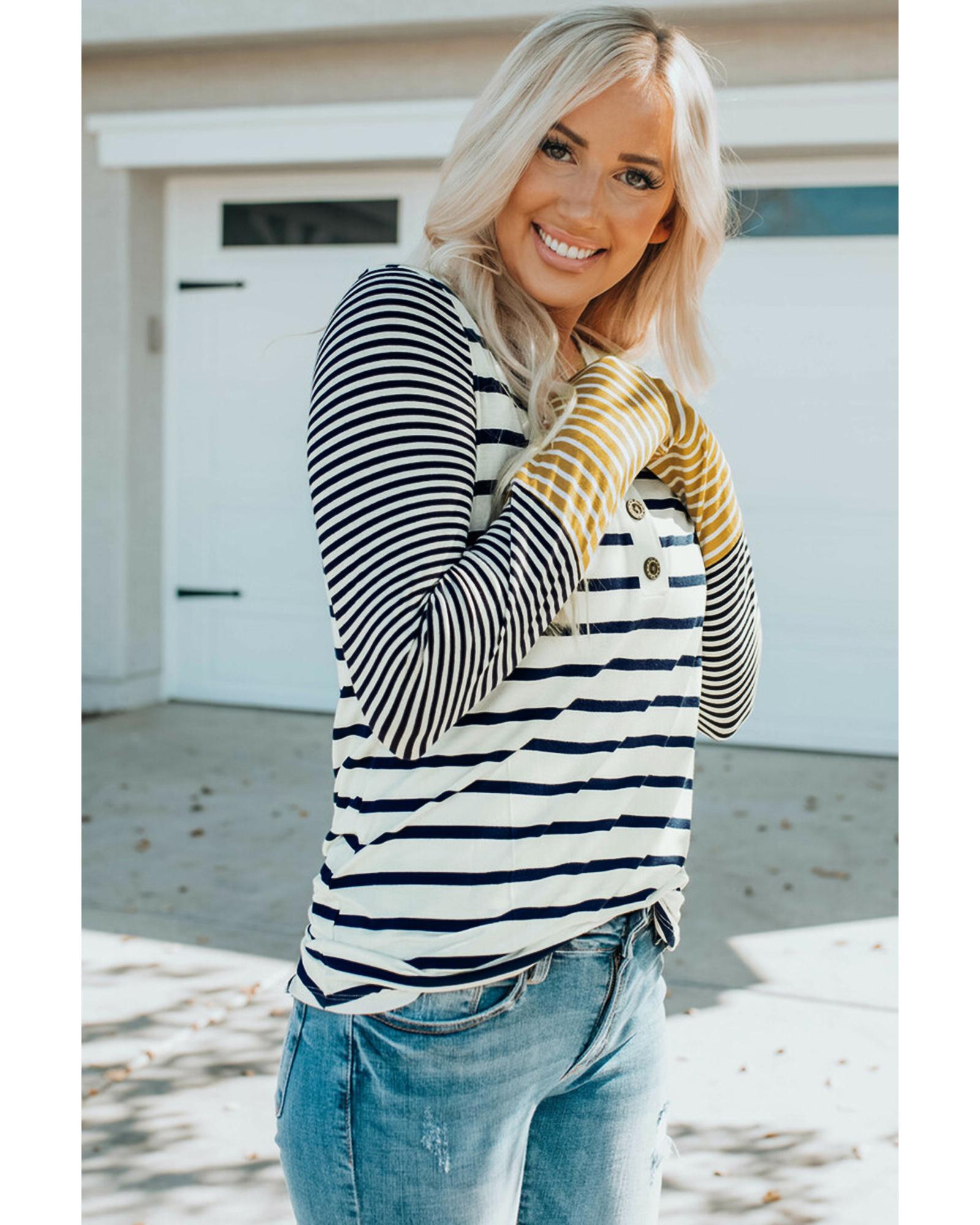 Azura Exchange Stripe Button Henley Top - XL 4