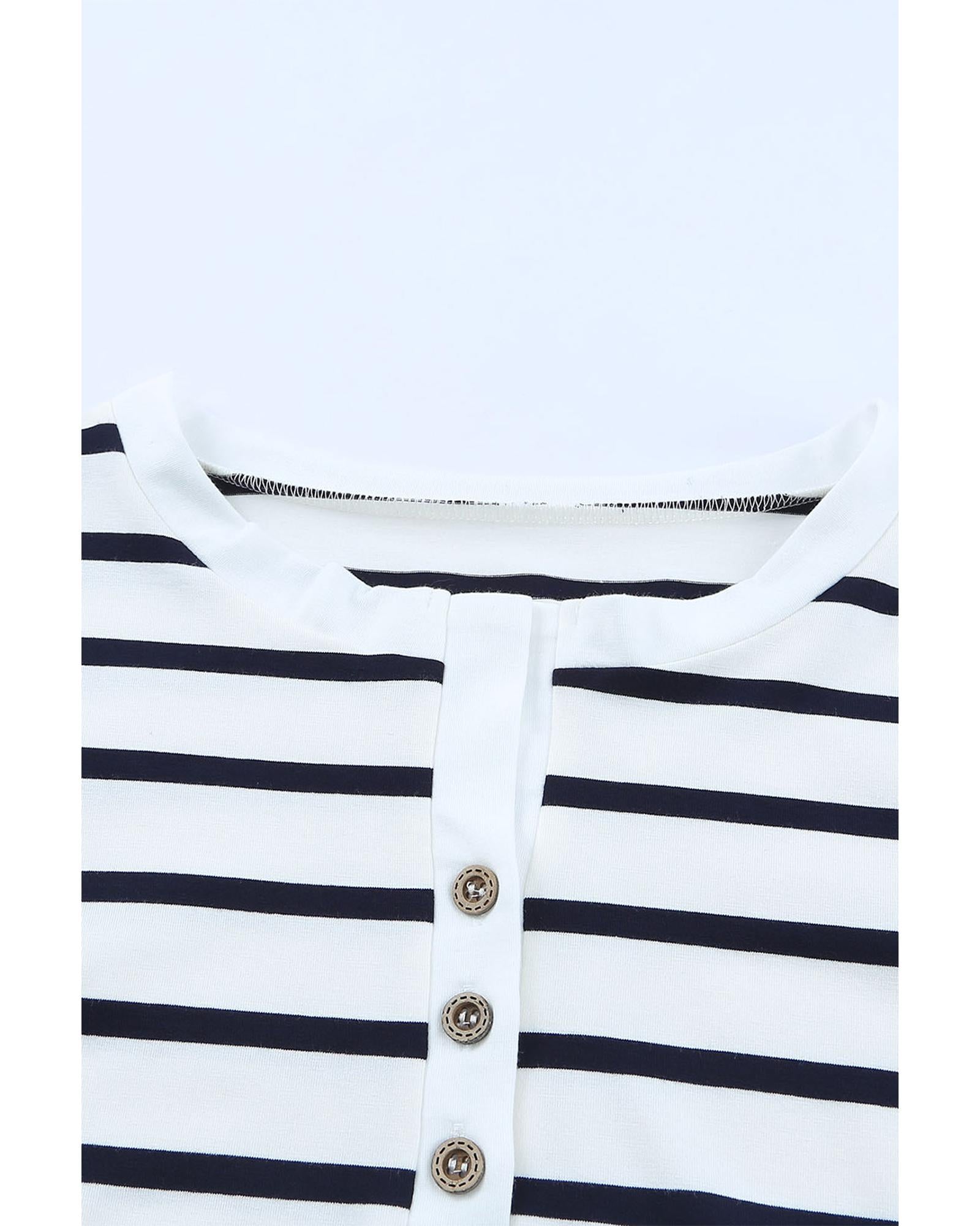 Azura Exchange Stripe Button Henley Top - XL 7