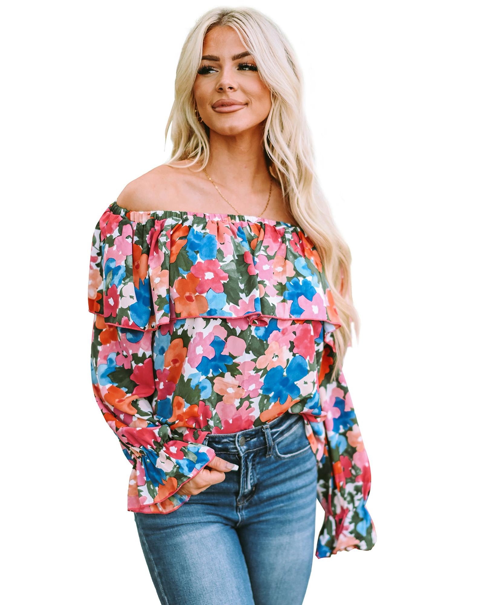 Azura Exchange Floral Print Off Shoulder Blouse - L 3