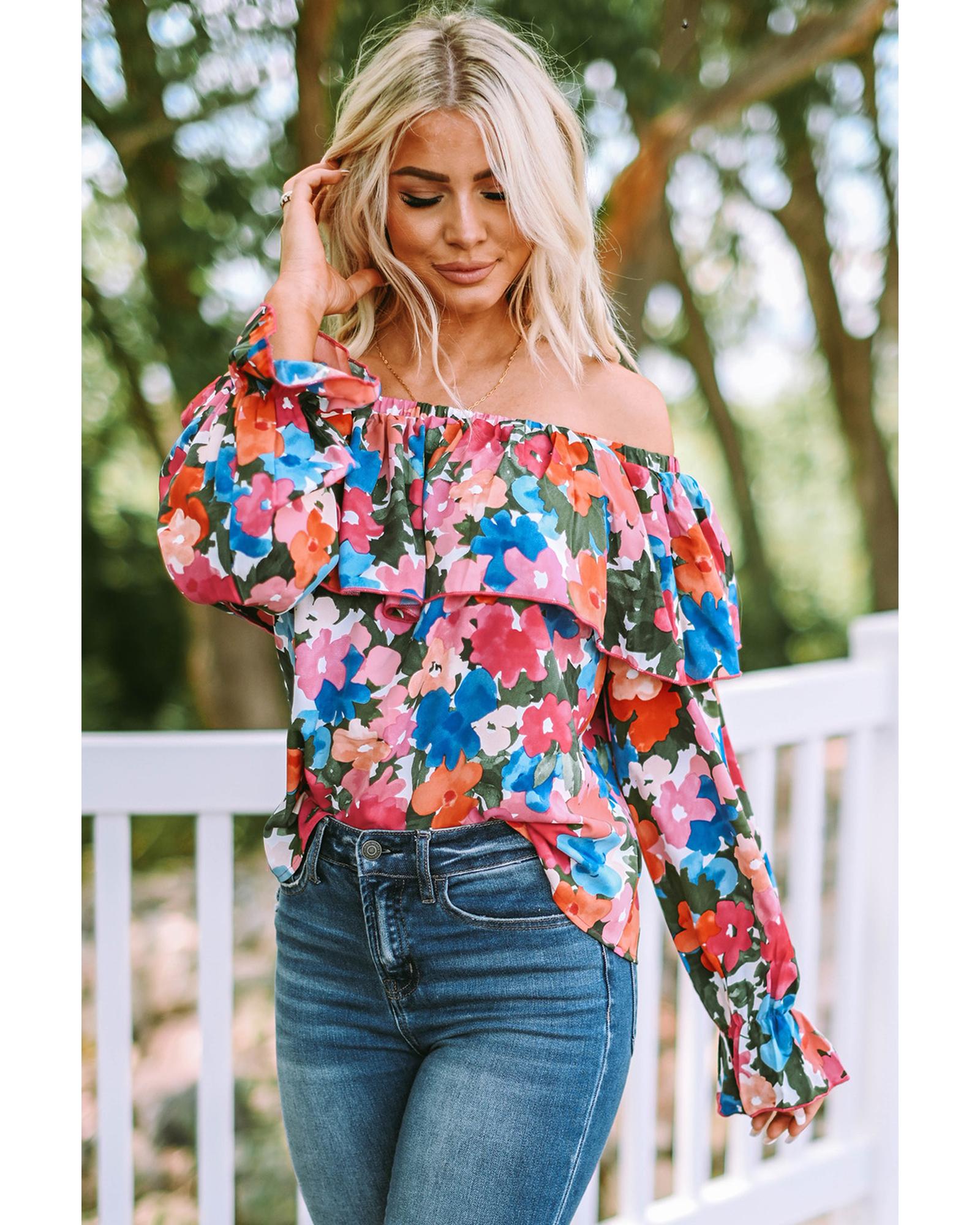 Azura Exchange Floral Print Off Shoulder Blouse - L 4