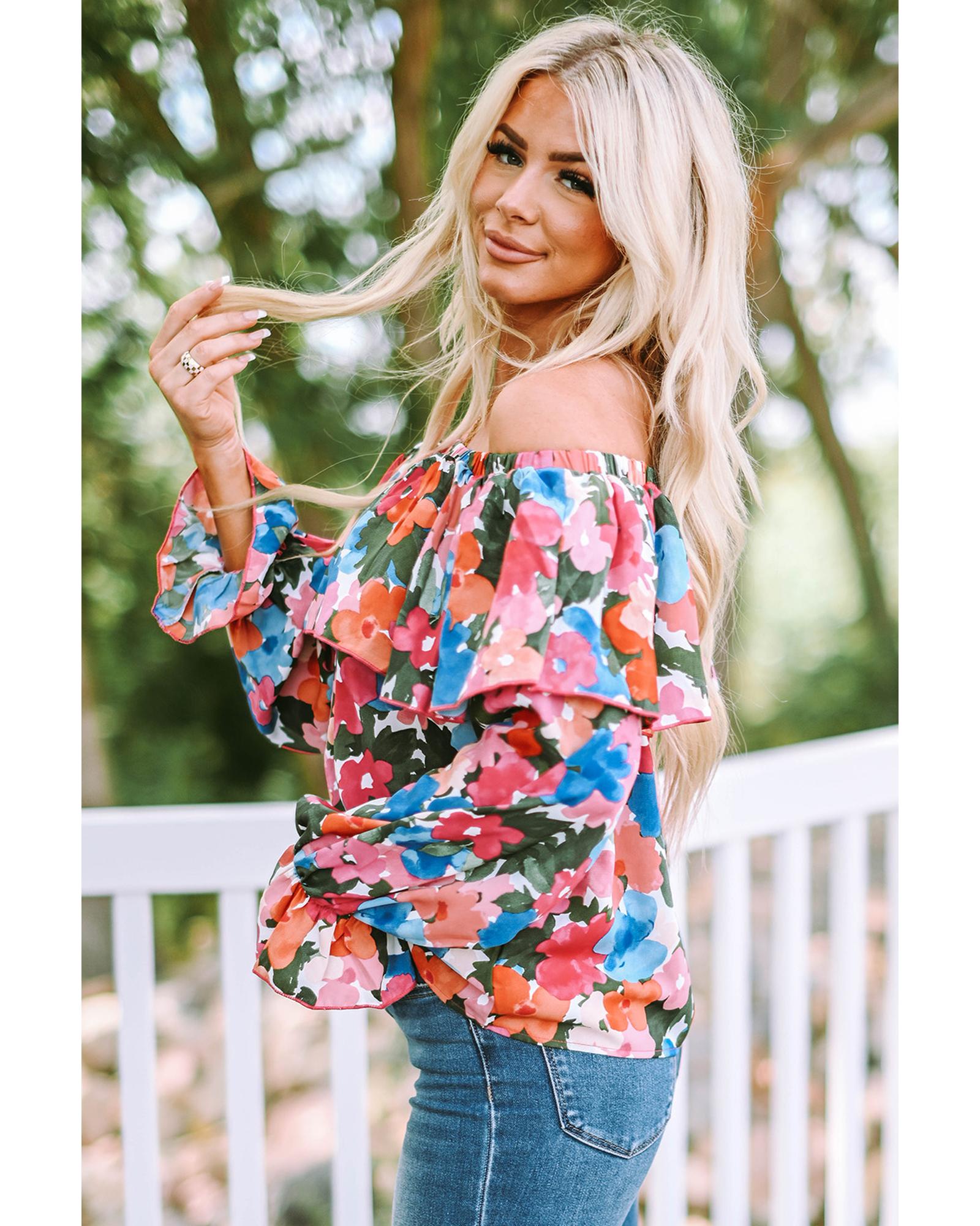 Azura Exchange Floral Print Off Shoulder Blouse - L 5