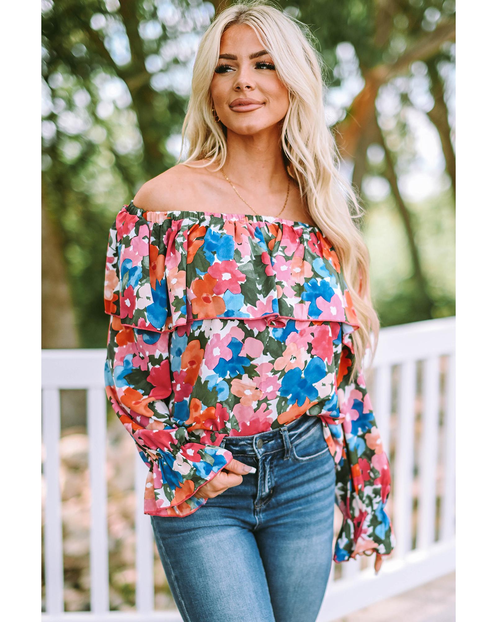 Azura Exchange Floral Print Off Shoulder Blouse - L 6