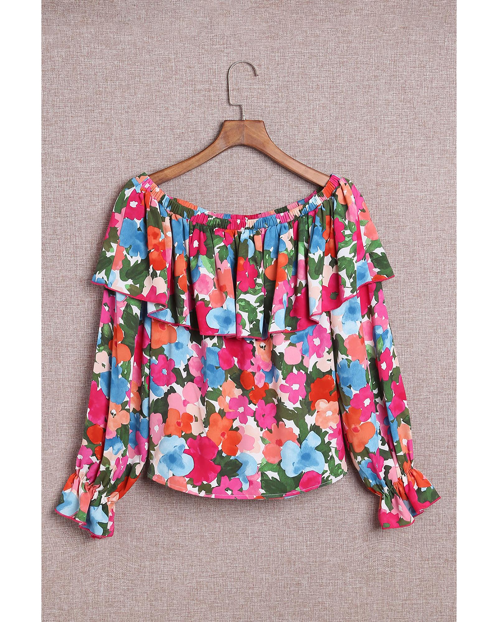 Azura Exchange Floral Print Off Shoulder Blouse - L 7
