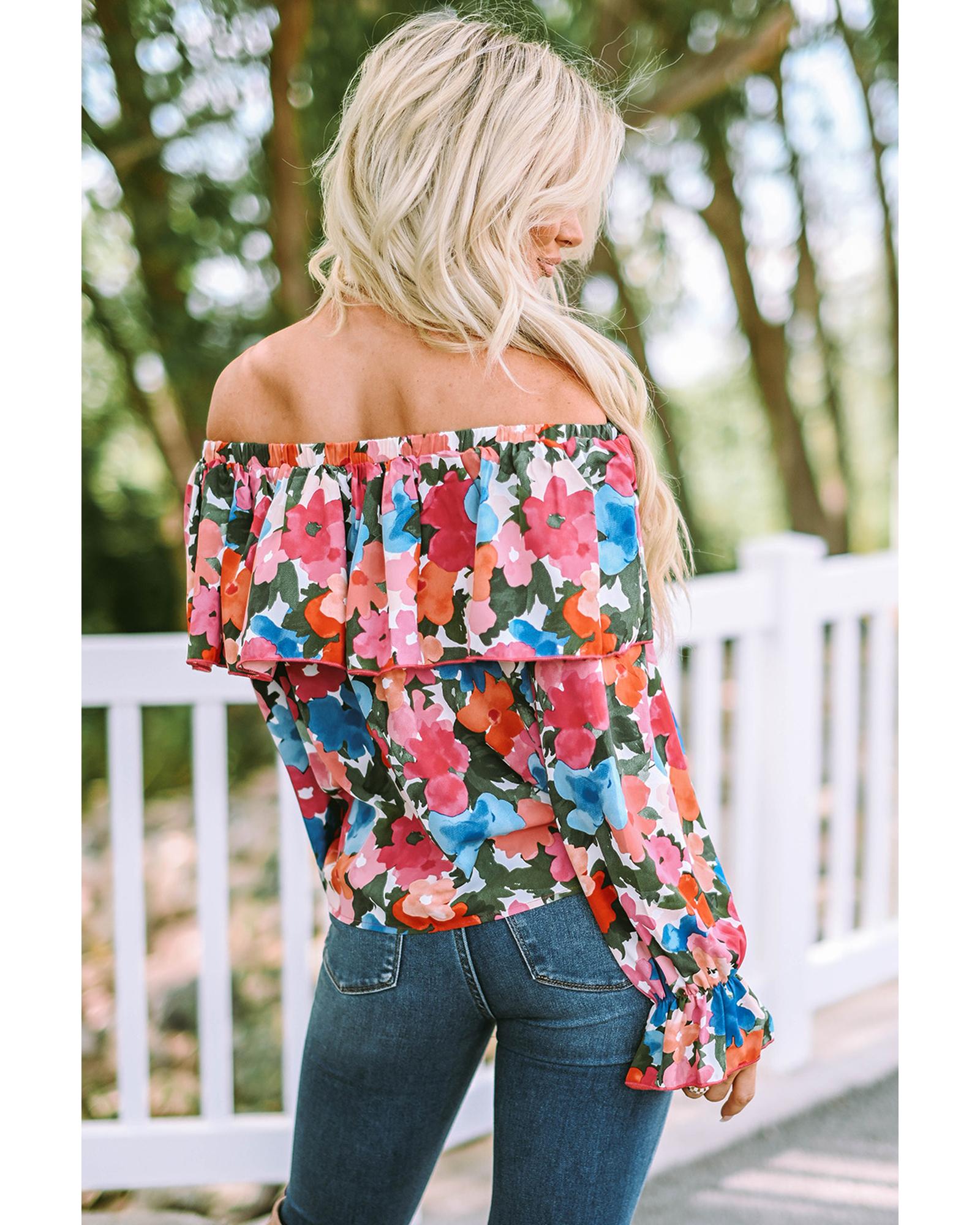 Azura Exchange Floral Print Off Shoulder Blouse - L 8