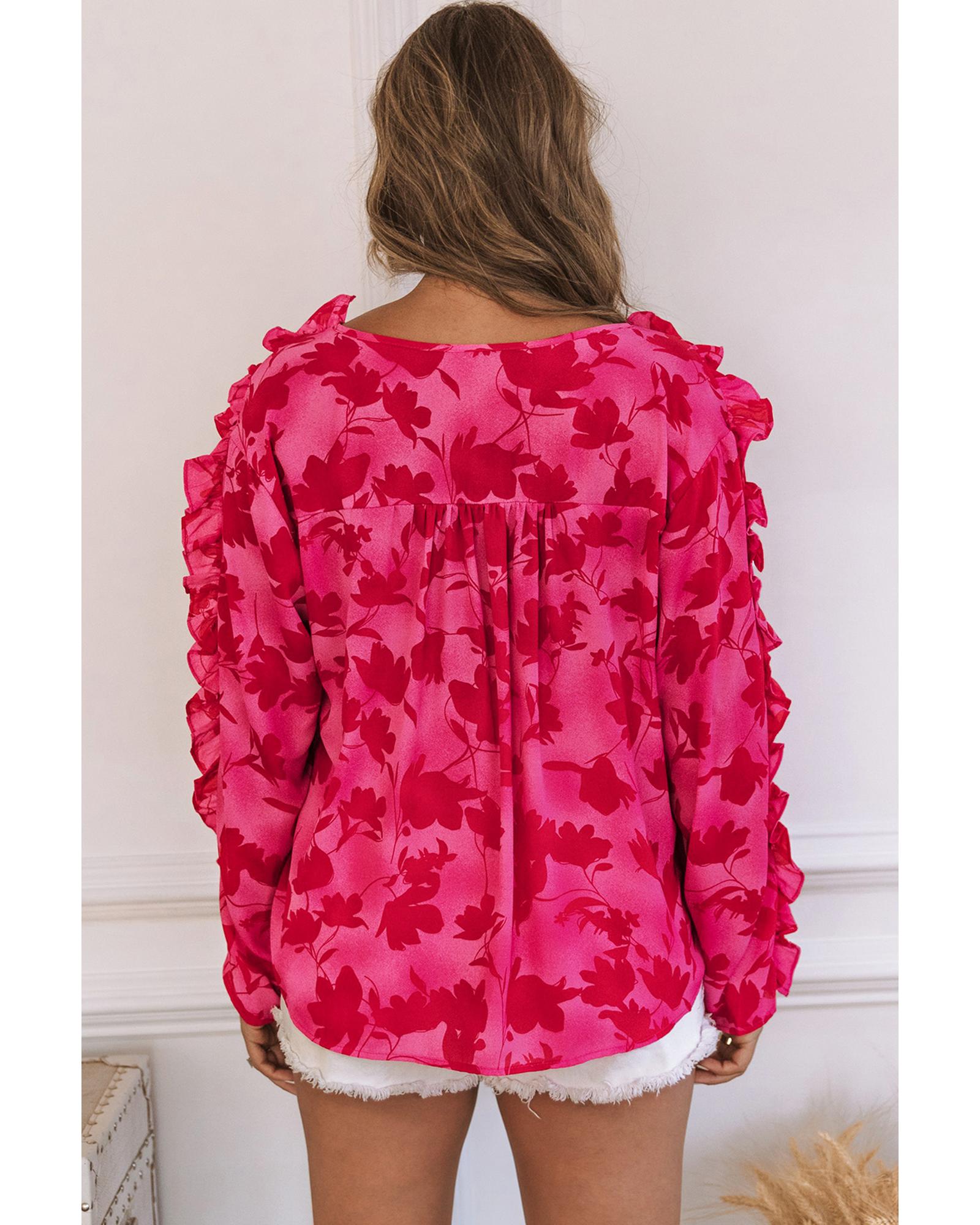 Azura Exchange Ruffled Floral Print Blouse - S 4