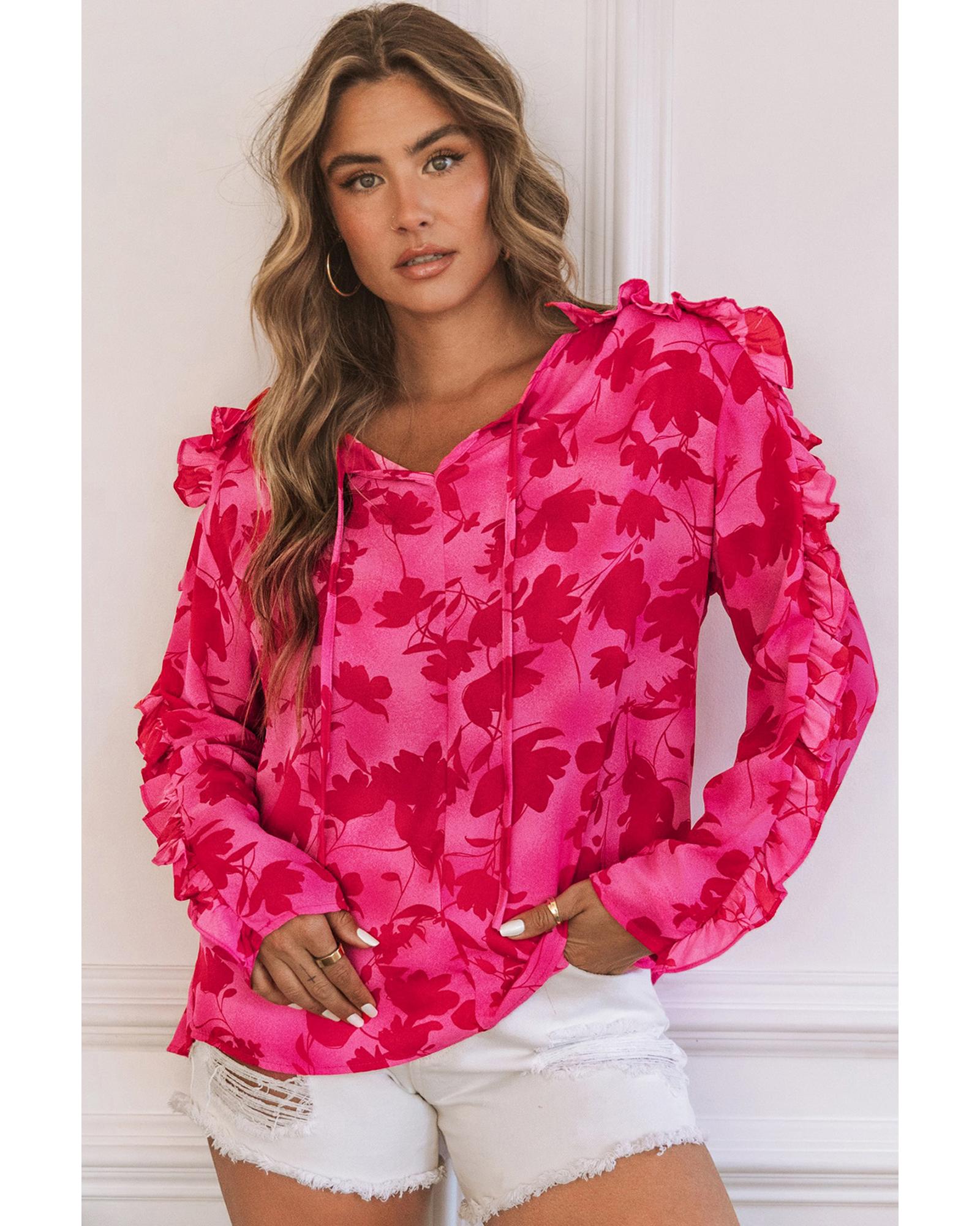 Azura Exchange Ruffled Floral Print Blouse - S 6