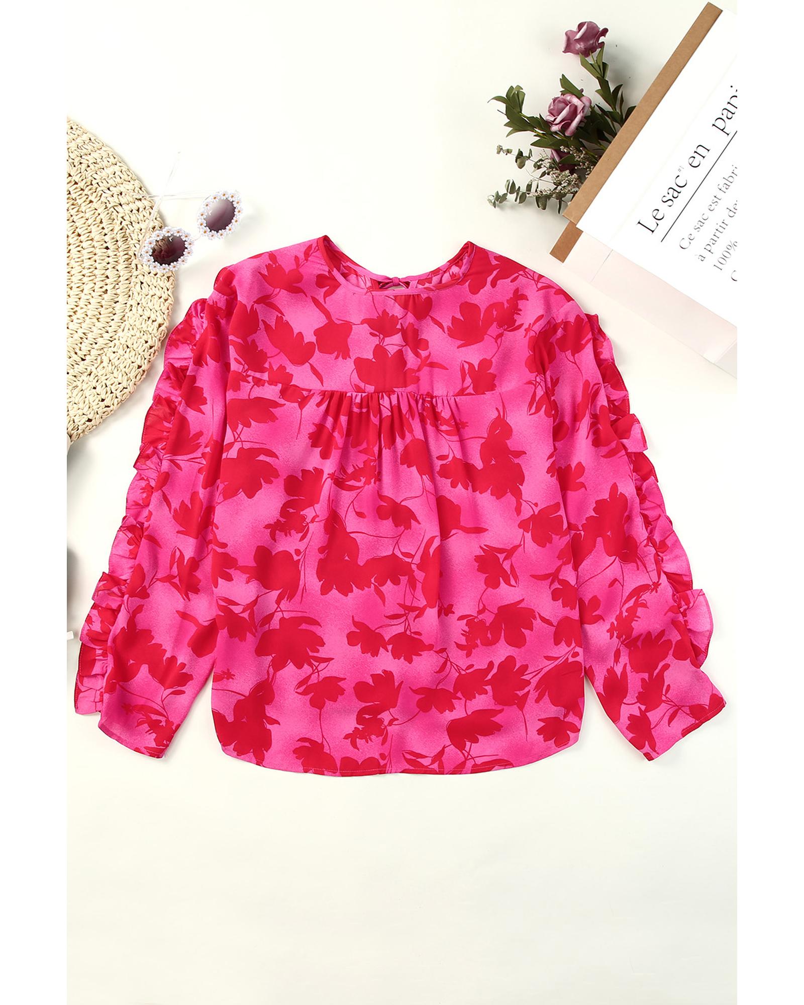 Azura Exchange Ruffled Floral Print Blouse - S 7