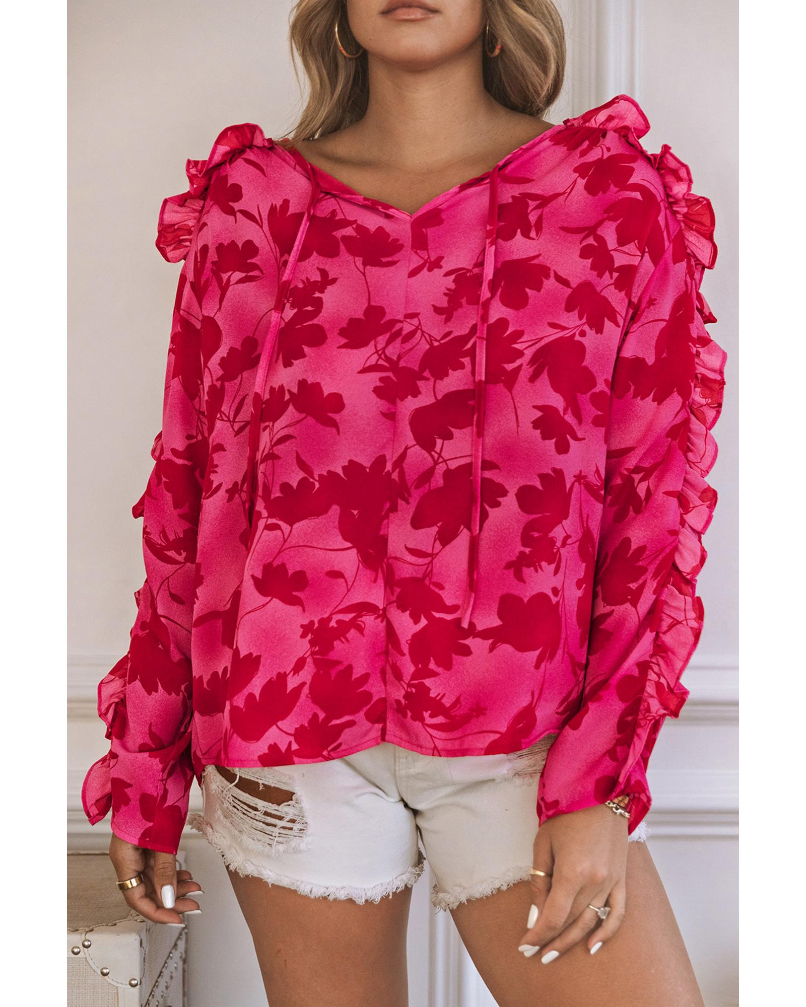 Azura Exchange Ruffled Floral Print Blouse - S 8