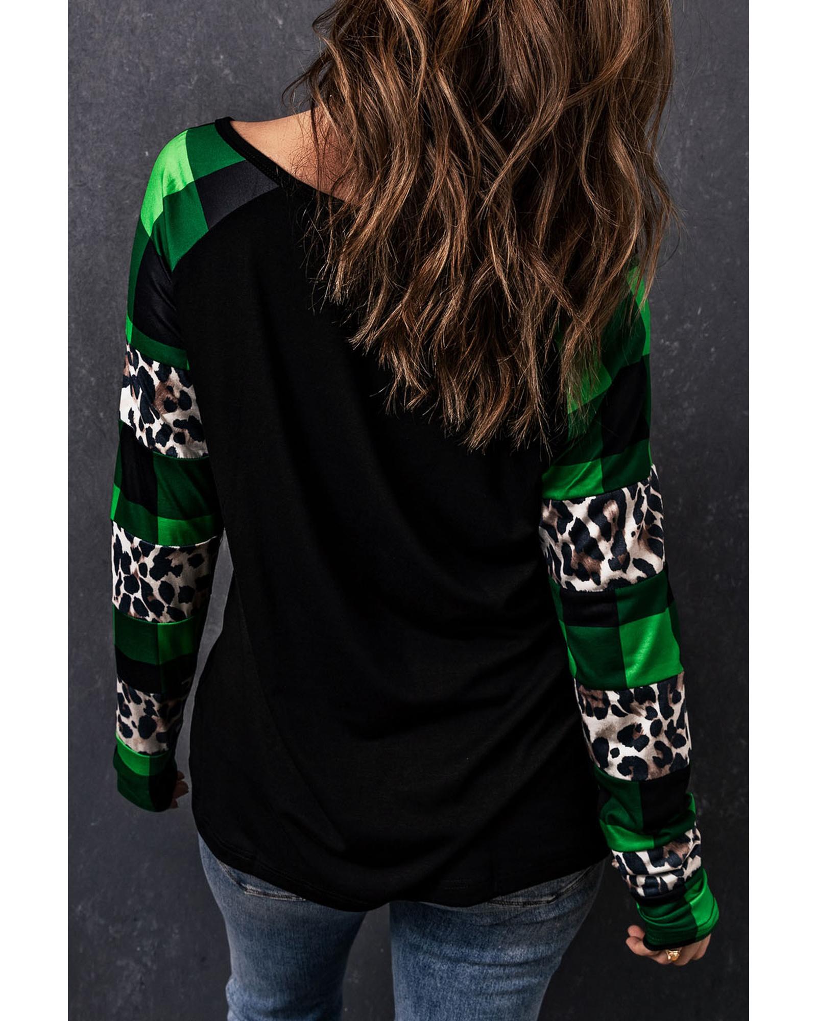 Azura Exchange Lucky Clover Glitter Pattern Leopard Plaid Top - M 4