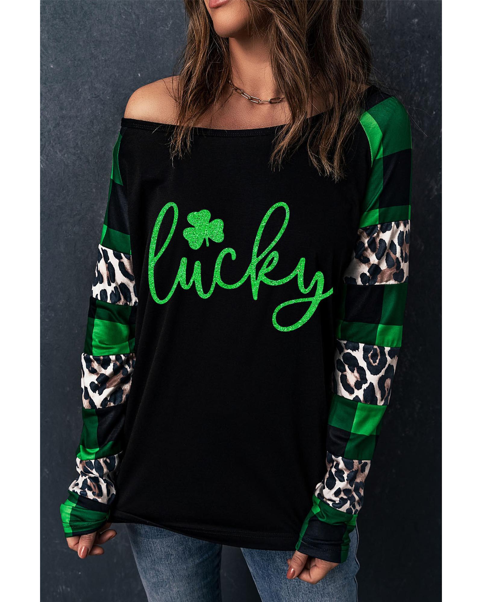 Azura Exchange Lucky Clover Glitter Pattern Leopard Plaid Top - M 6