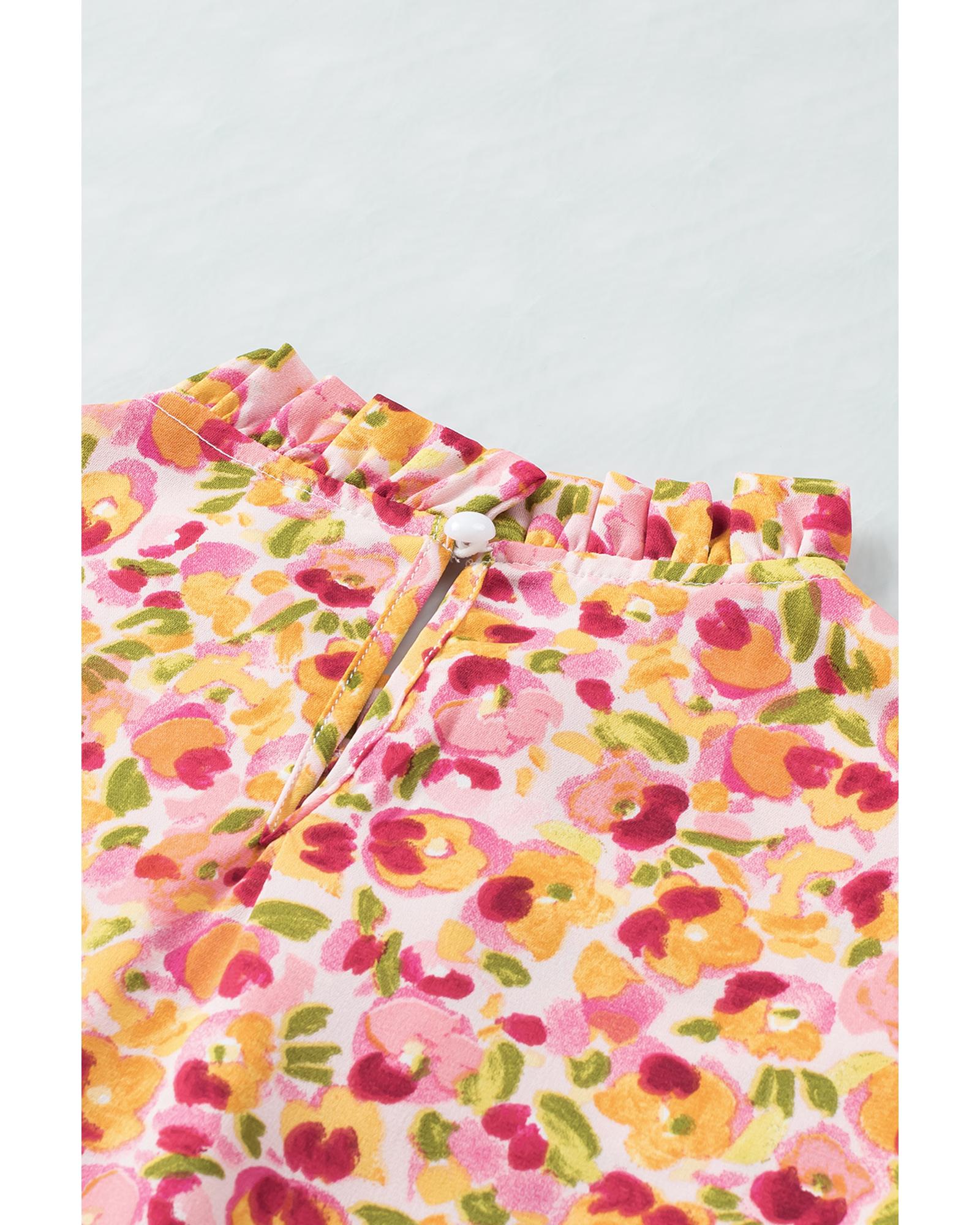 Azura Exchange Floral Ruffle Mock Neck Blouse - S 3
