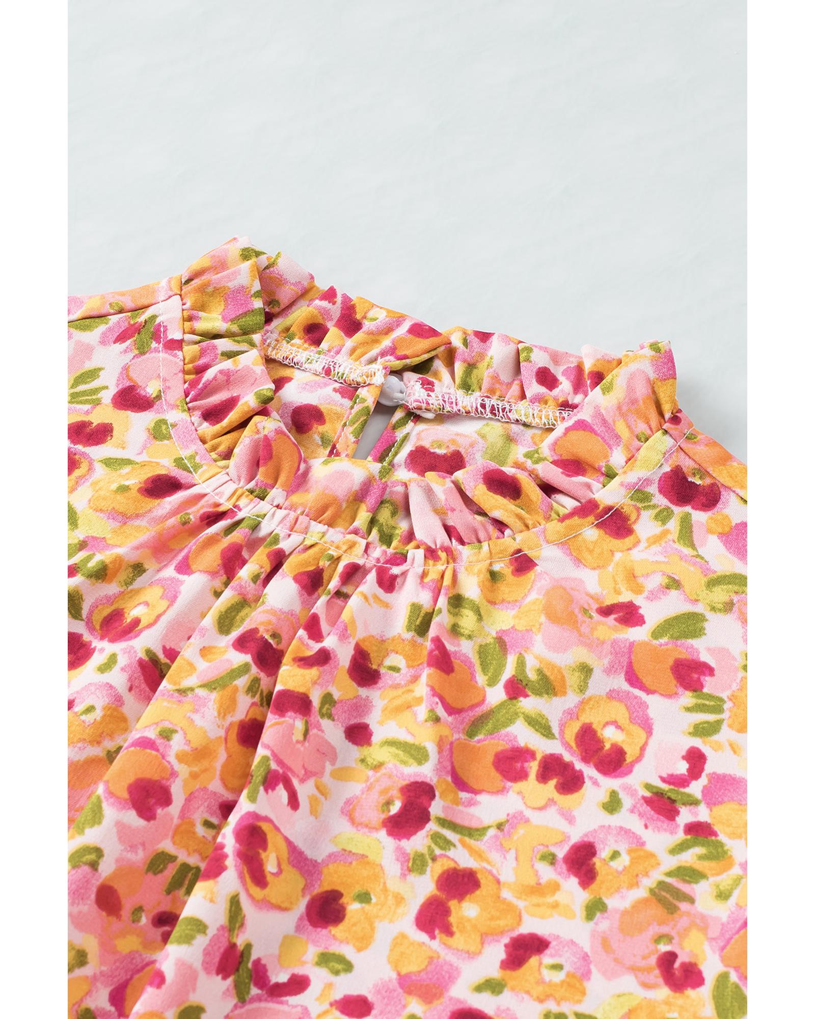Azura Exchange Floral Ruffle Mock Neck Blouse - S 6