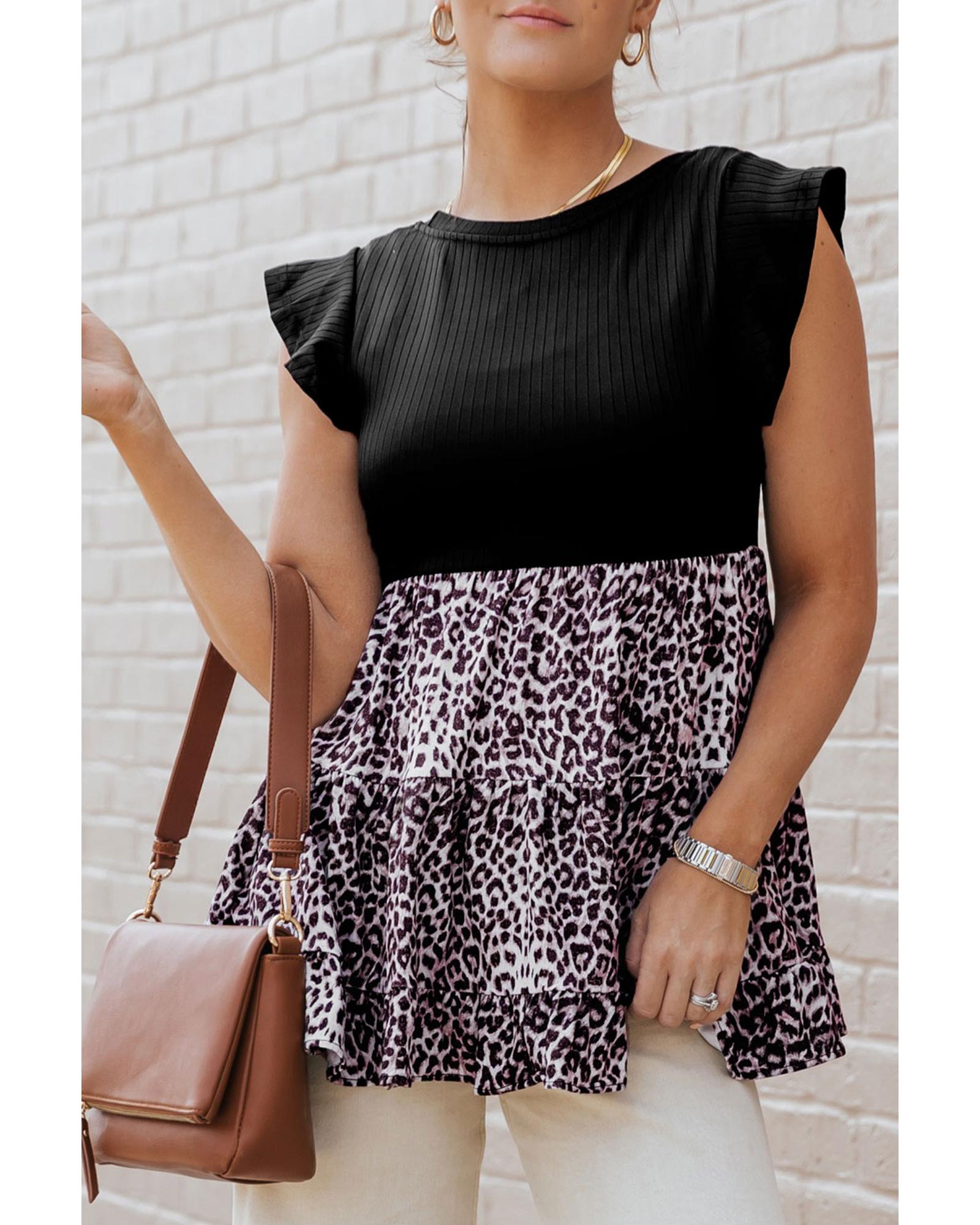 Azura Exchange Ruffle Sleeve Leopard Splice Blouse - M 7