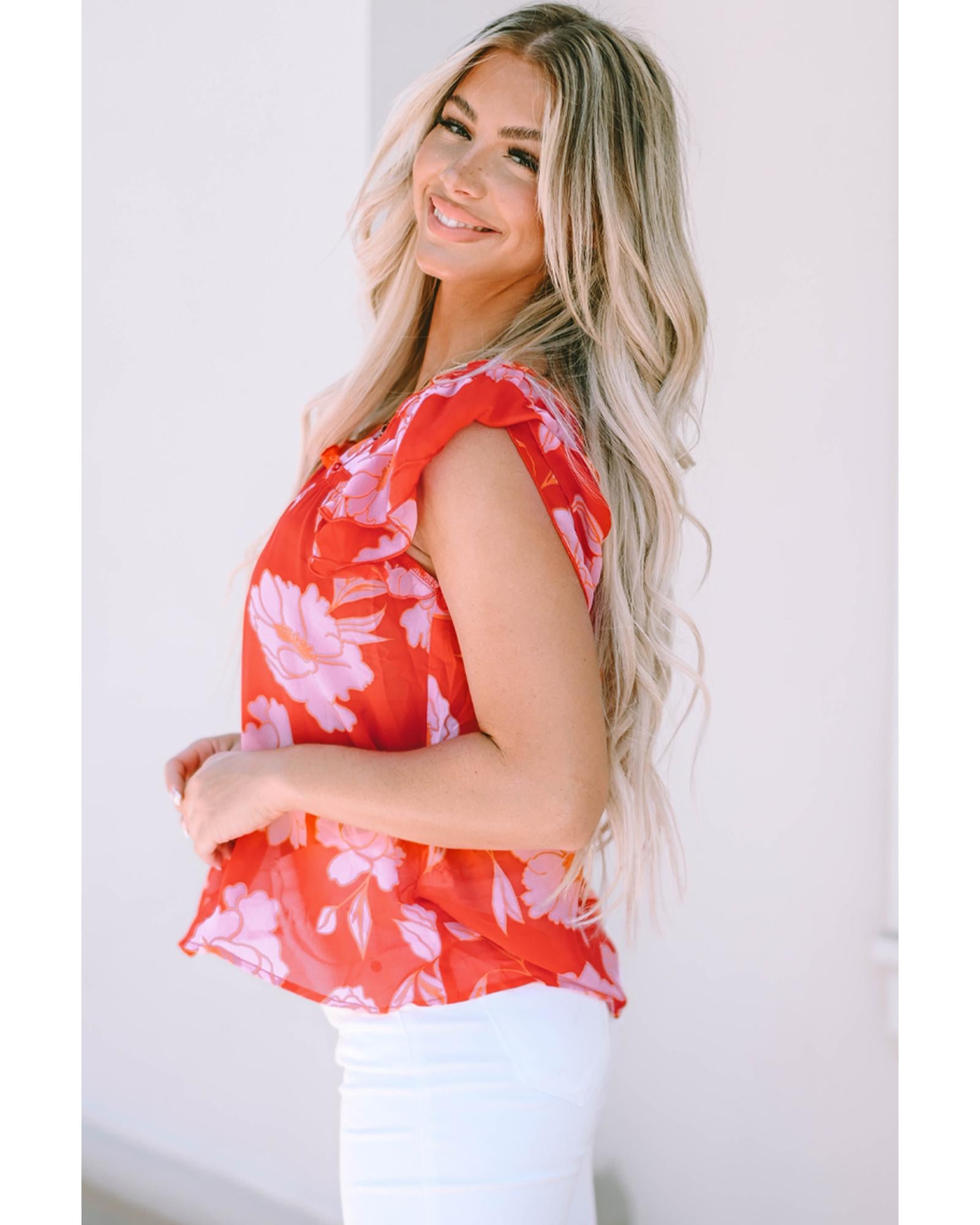 Azura Exchange Ruffle Sleeve Floral Blouse - L