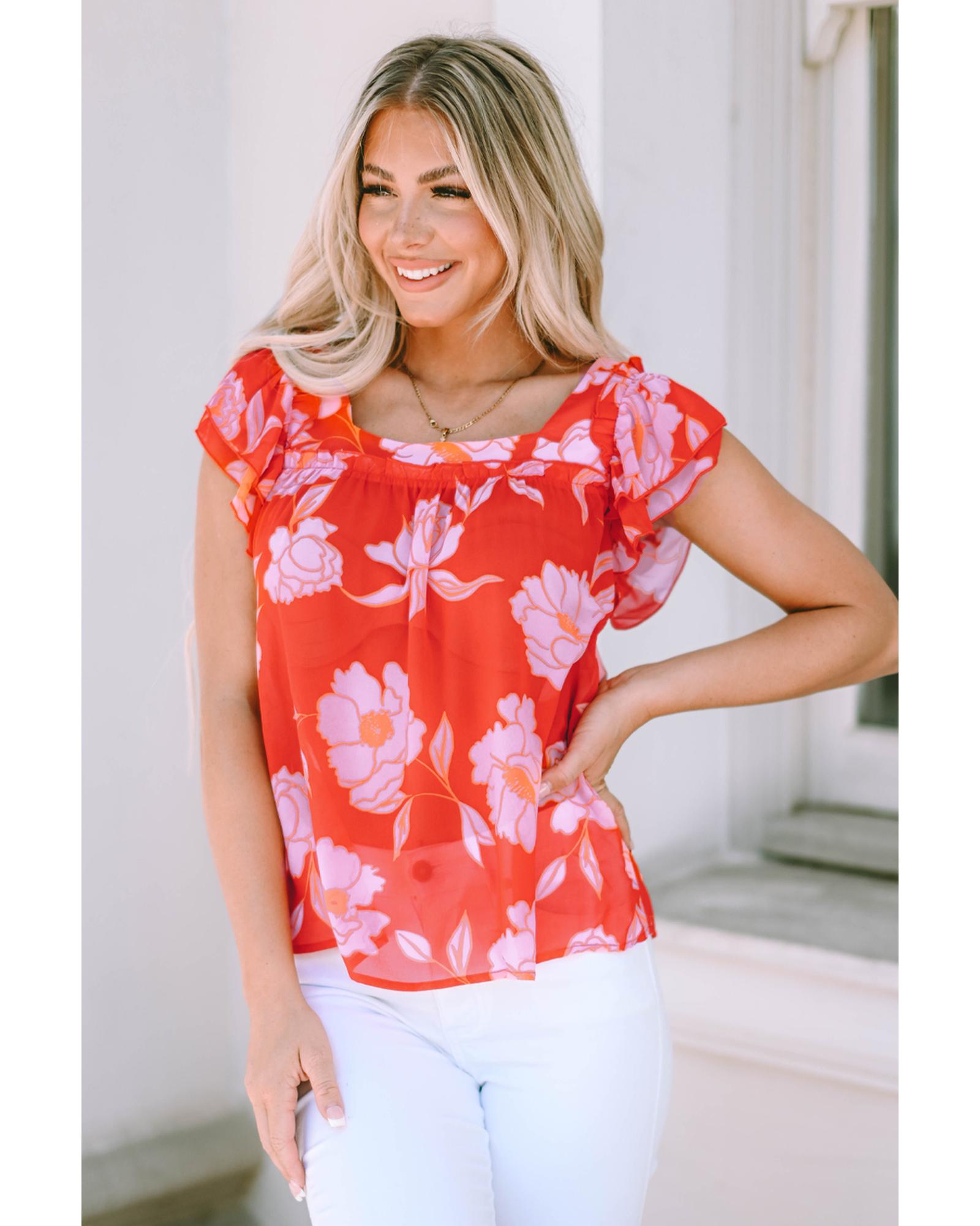 Azura Exchange Ruffle Sleeve Floral Blouse - L