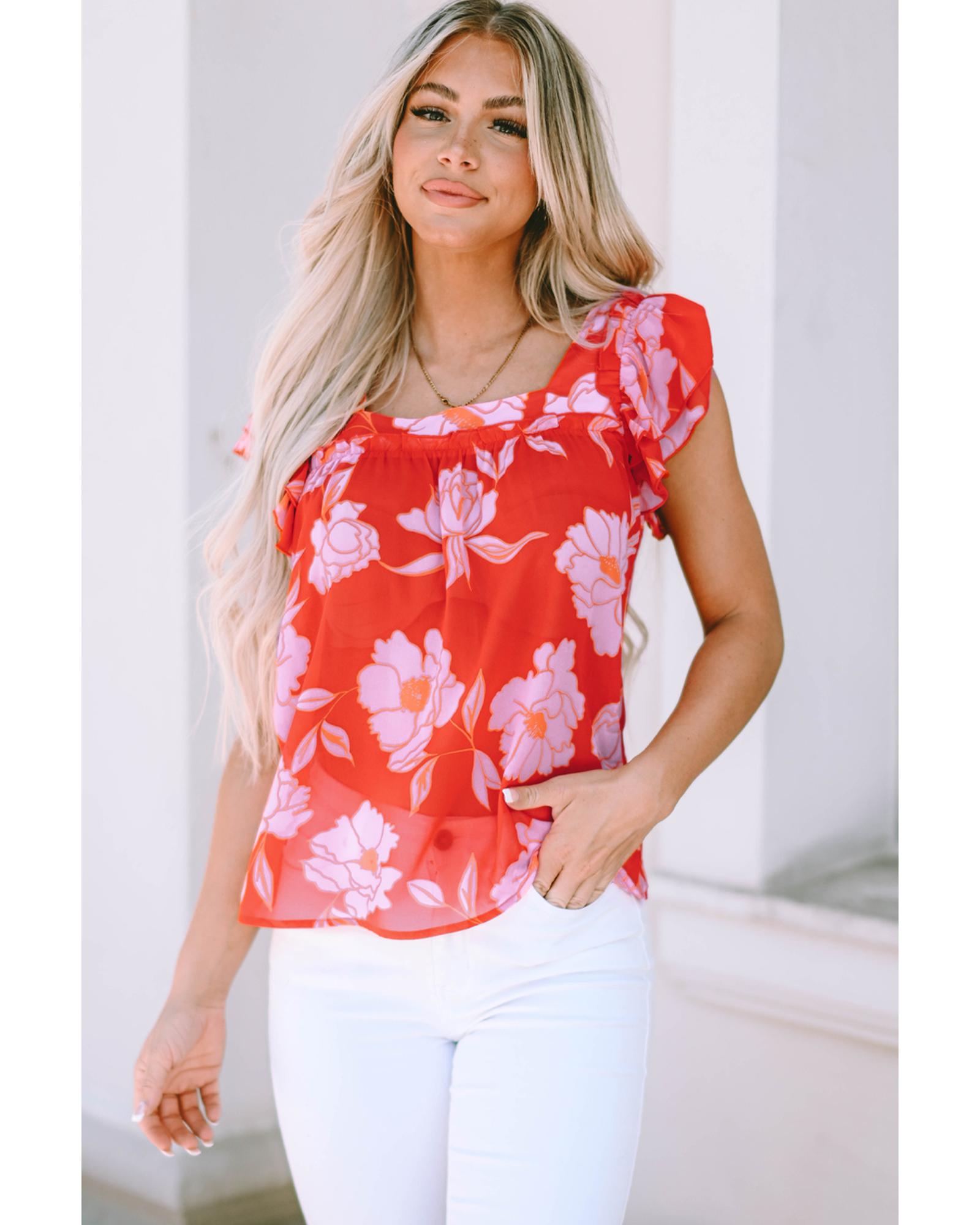 Azura Exchange Ruffle Sleeve Floral Blouse - L 3