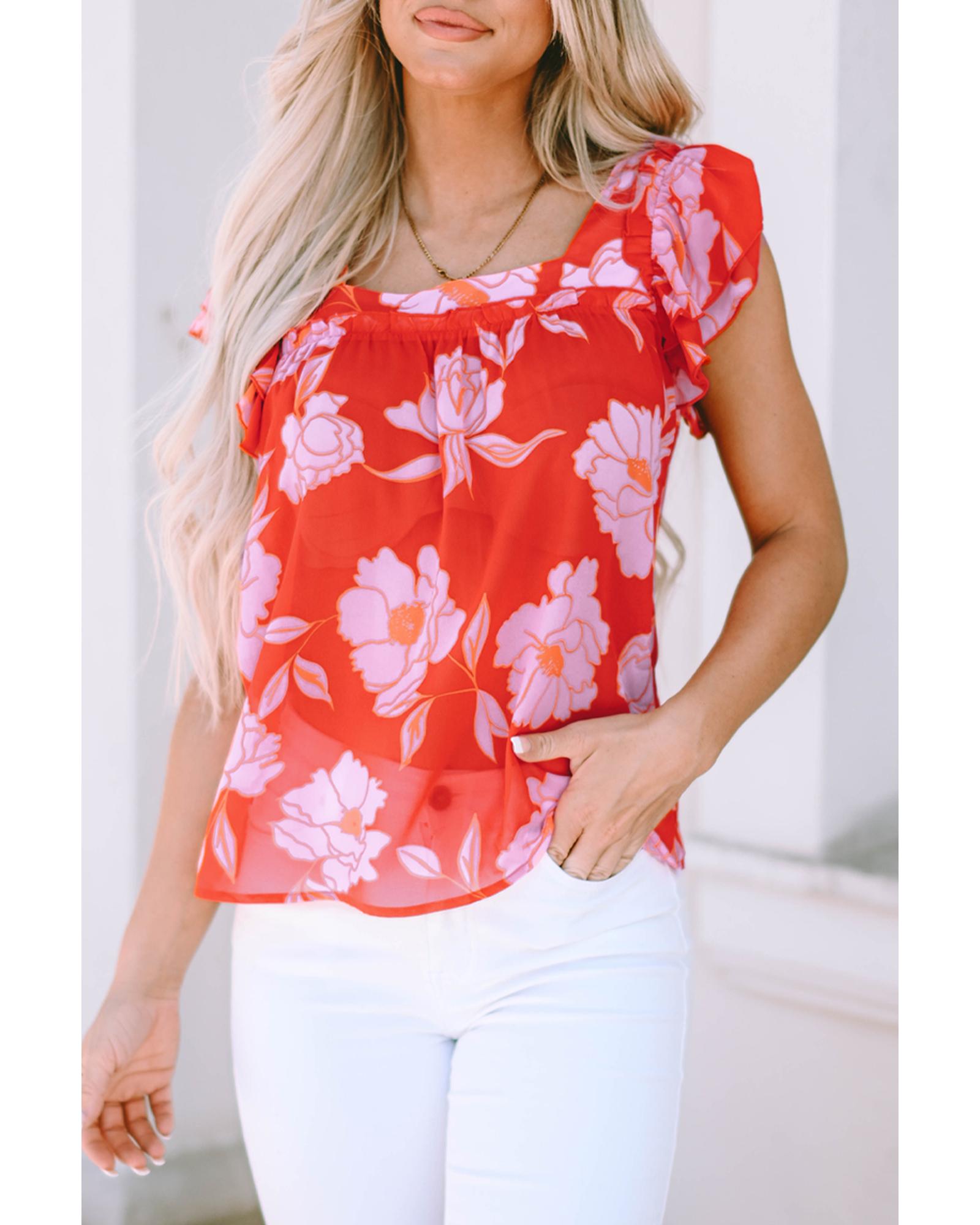 Azura Exchange Ruffle Sleeve Floral Blouse - L 4