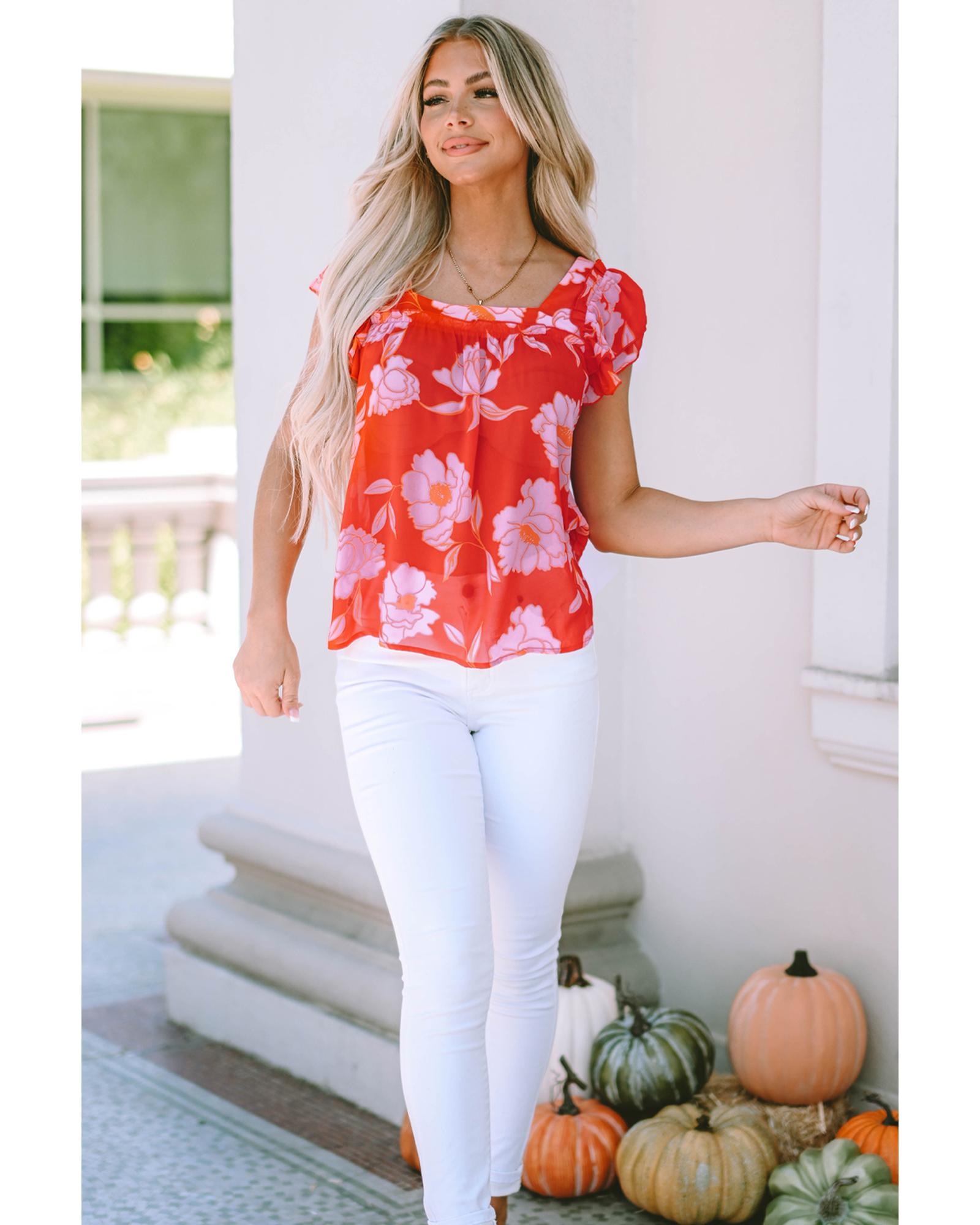 Azura Exchange Ruffle Sleeve Floral Blouse - L 6