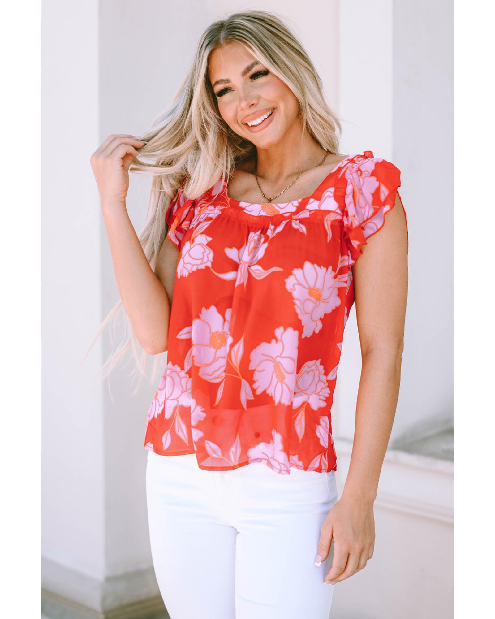 Azura Exchange Ruffle Sleeve Floral Blouse - L 7