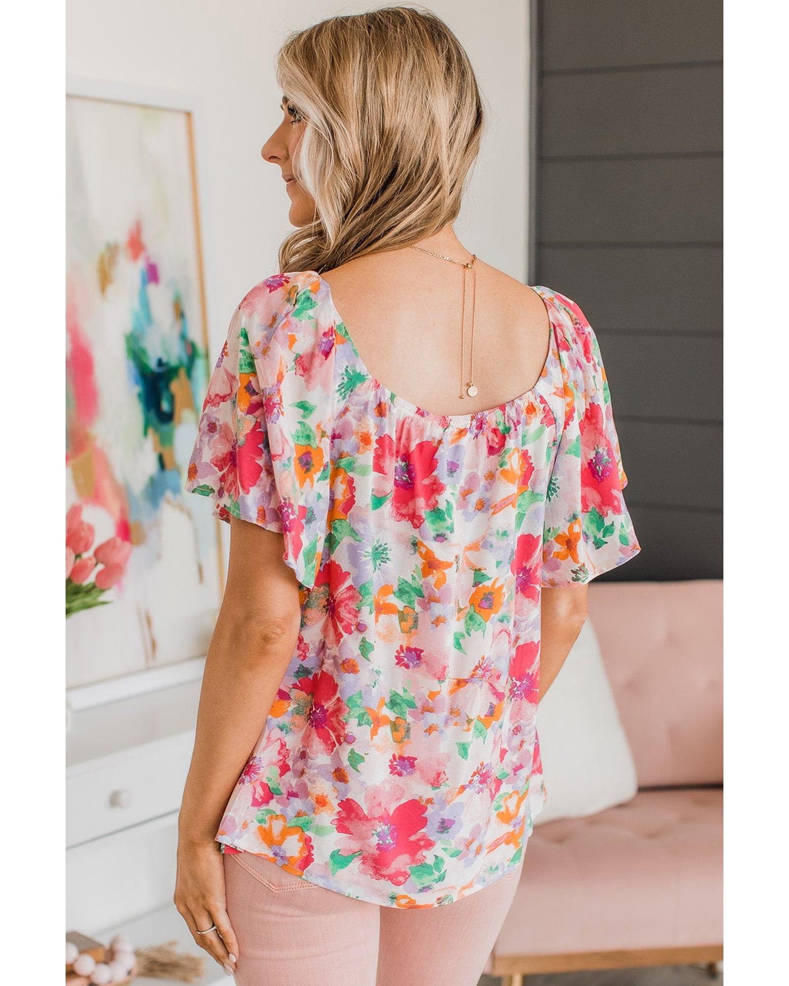 Azura Exchange Watercolor Floral Ruffle Sleeve Blouse - L 3