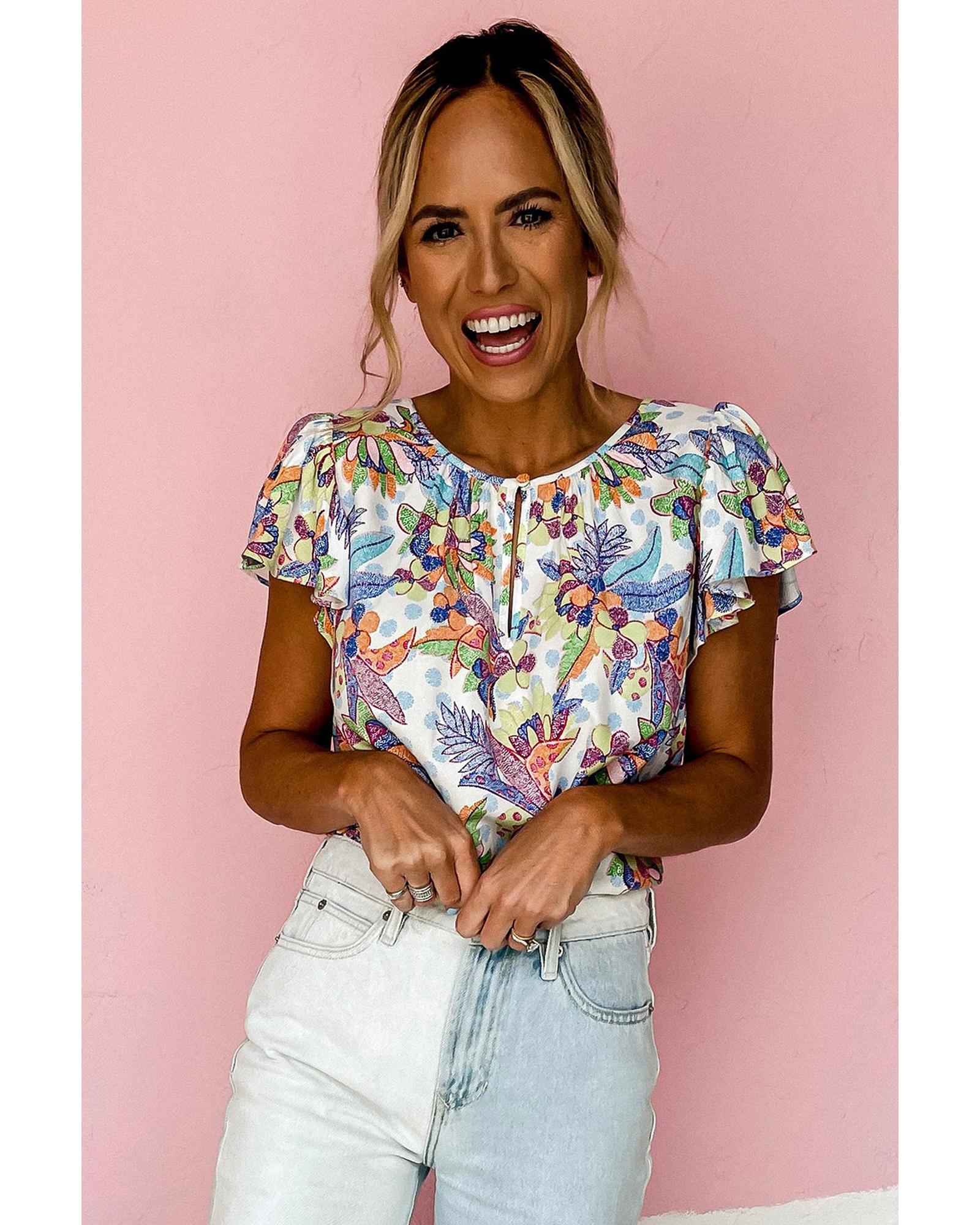 Azura Exchange Buttoned Ruffled Sleeve Blouse - L 3