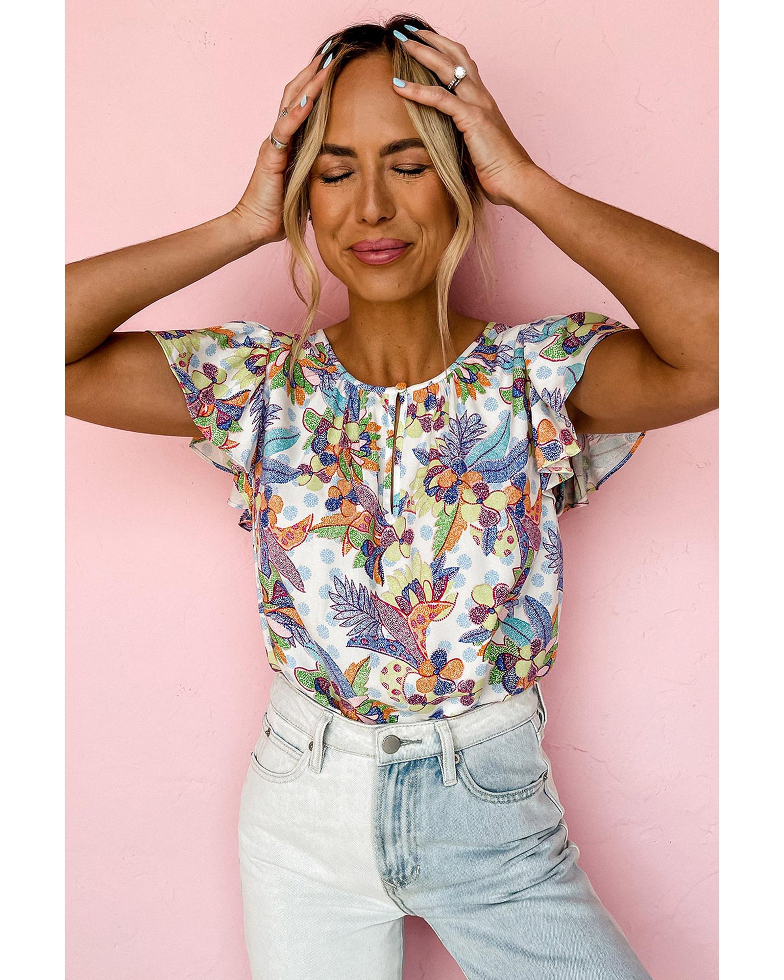 Azura Exchange Buttoned Ruffled Sleeve Blouse - S 3