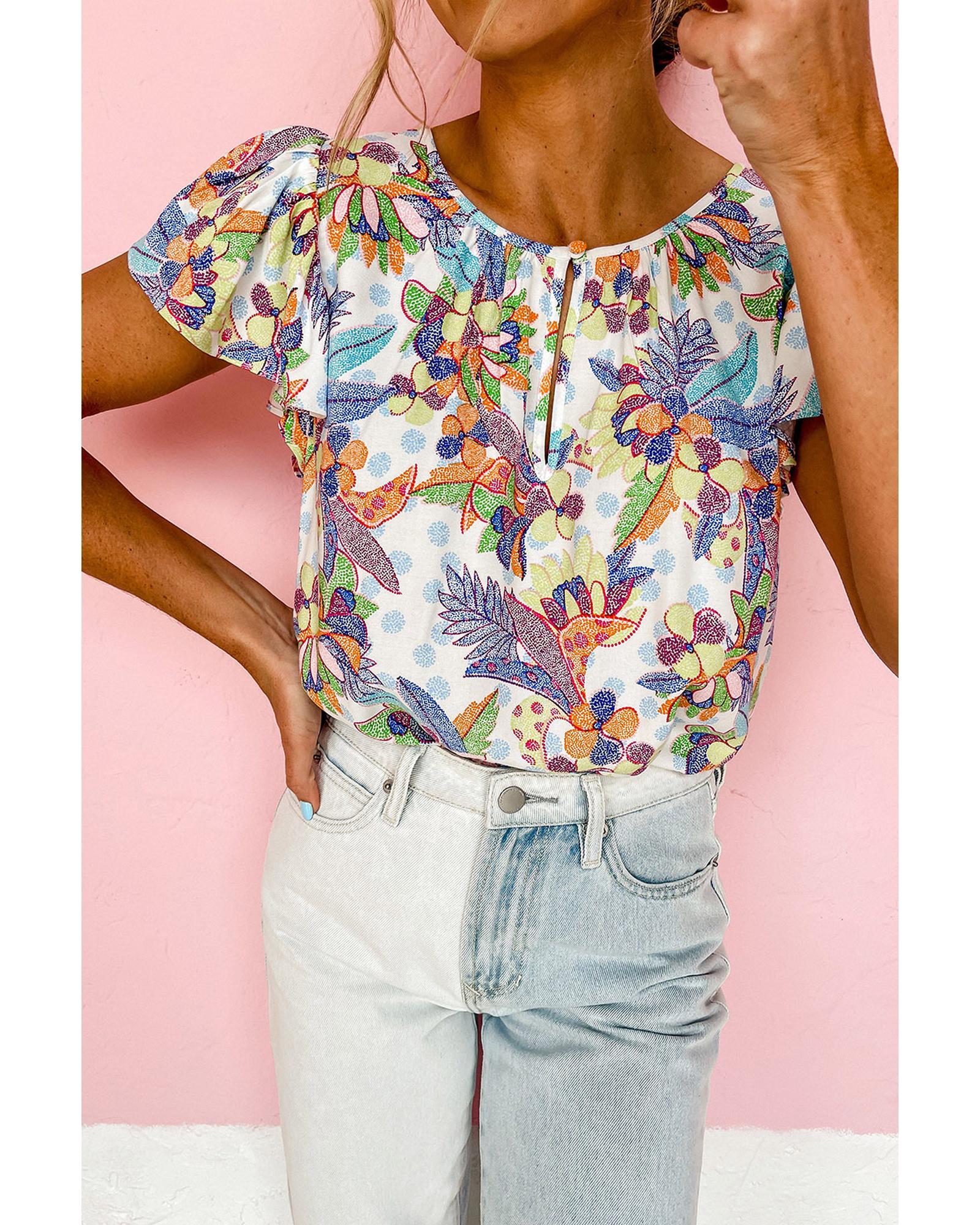 Azura Exchange Buttoned Ruffled Sleeve Blouse - S 6