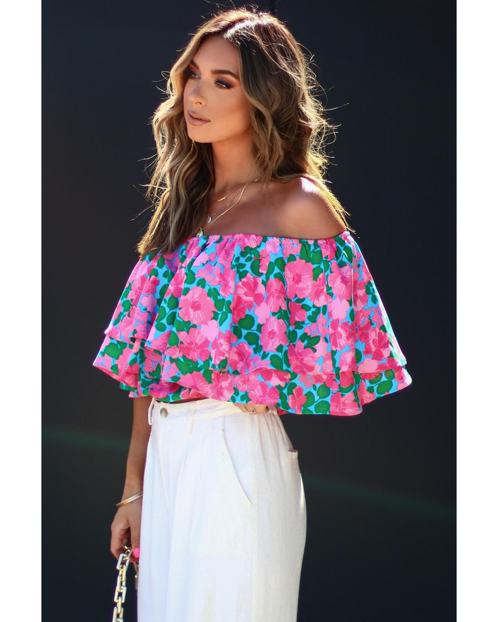Azura Exchange Off-Shoulder Tiered Ruffle Blouse - S