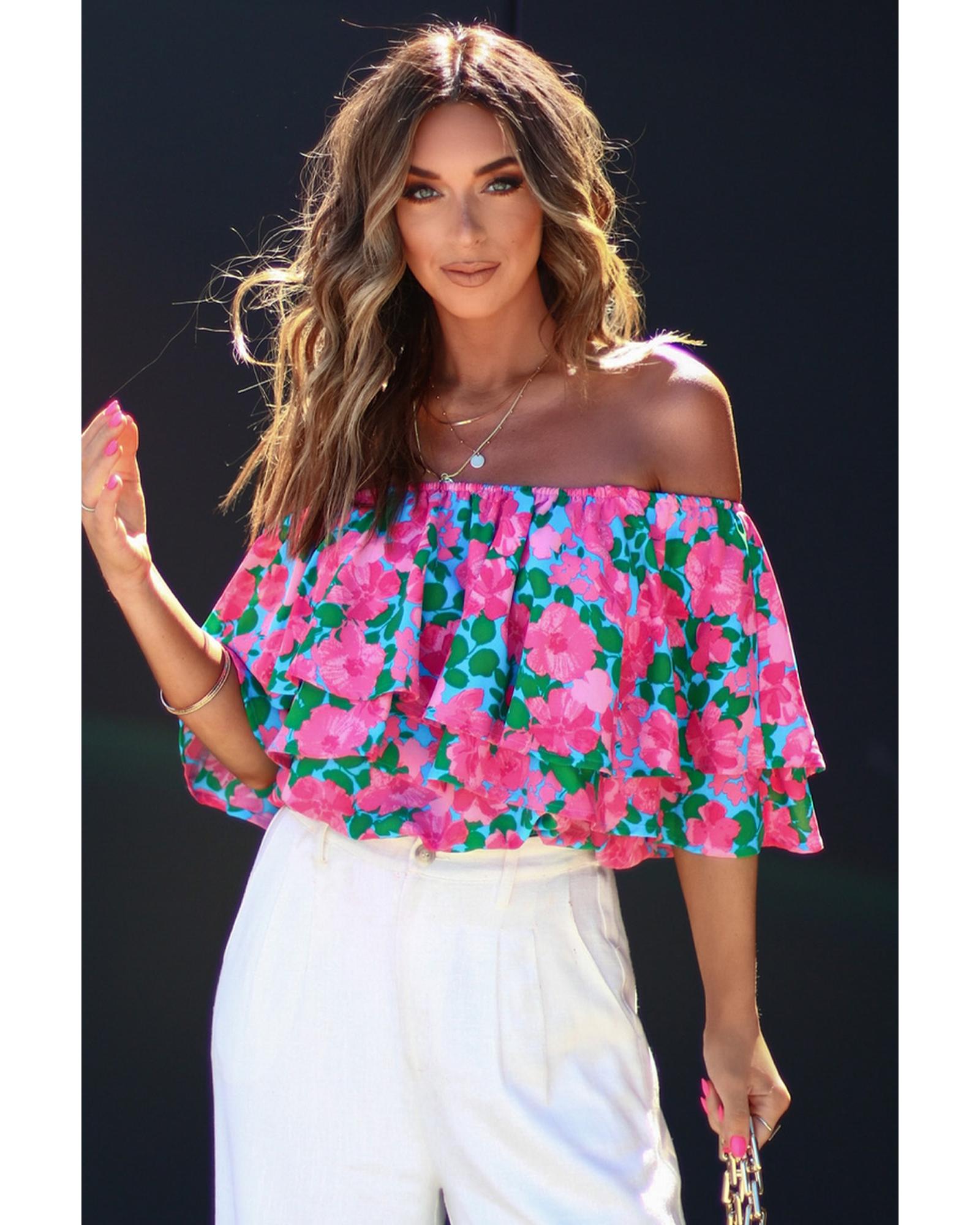 Azura Exchange Off-Shoulder Tiered Ruffle Blouse - S