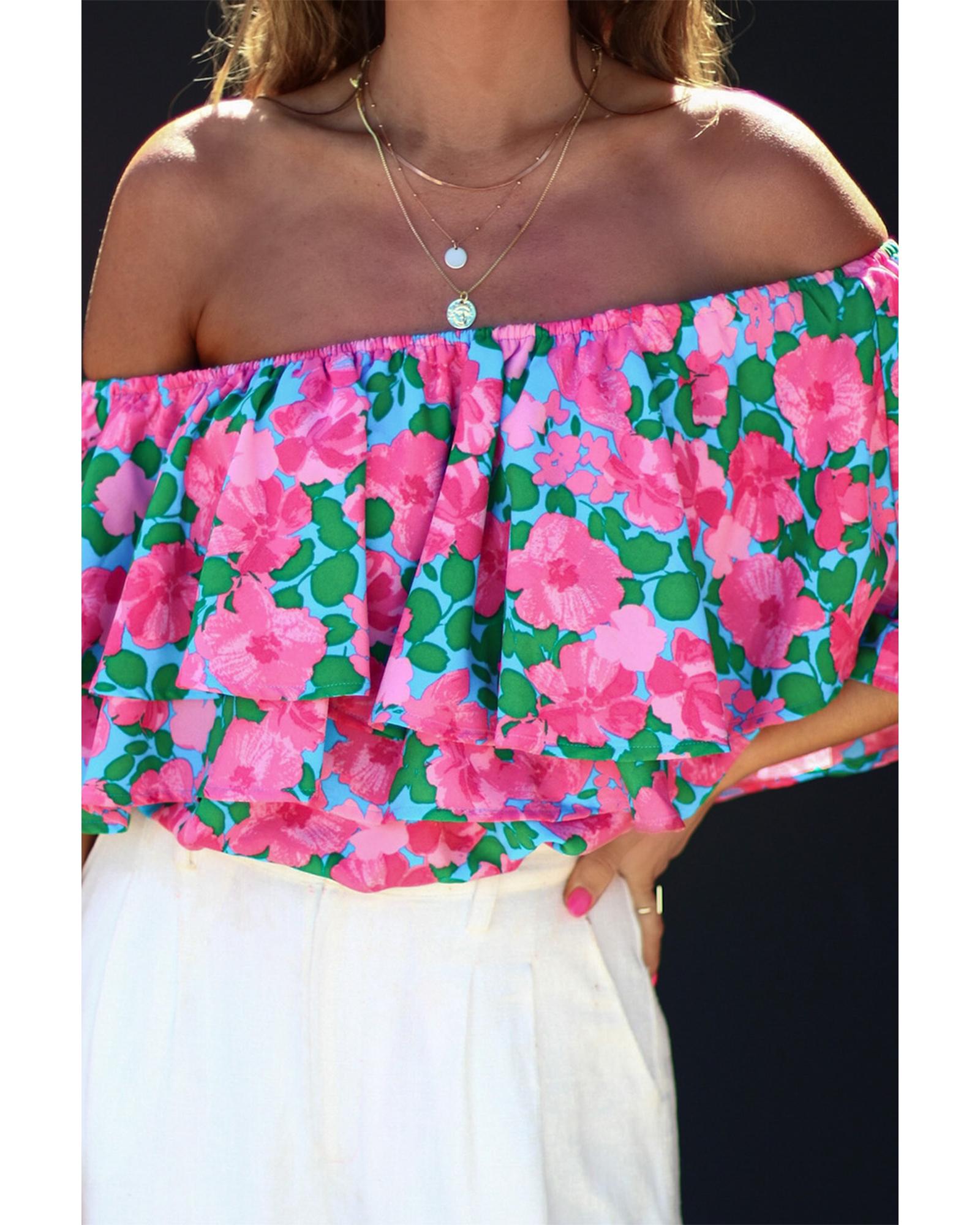 Azura Exchange Off-Shoulder Tiered Ruffle Blouse - S 4