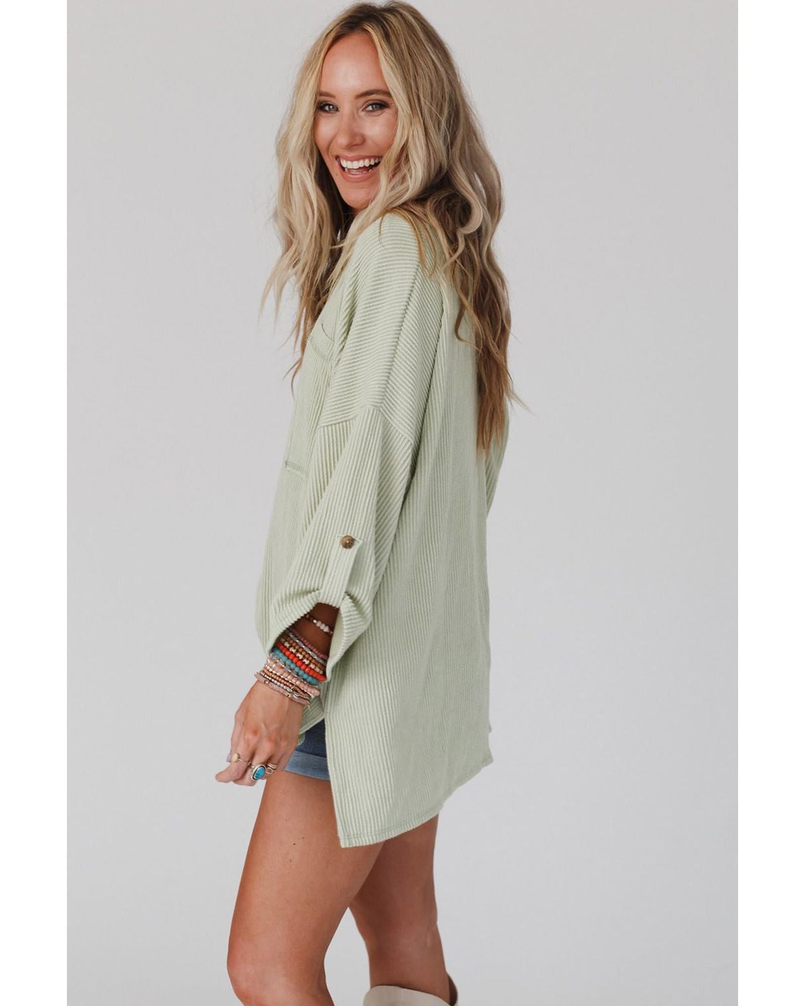 Azura Exchange Oversize Ribbed Roll-tab Sleeve Top - L