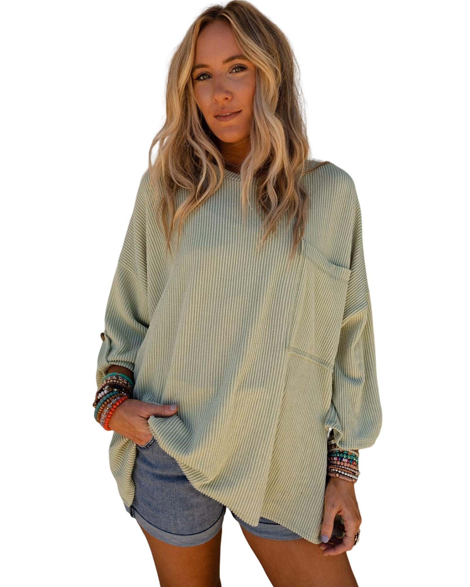 Azura Exchange Oversize Ribbed Roll-tab Sleeve Top - L 3
