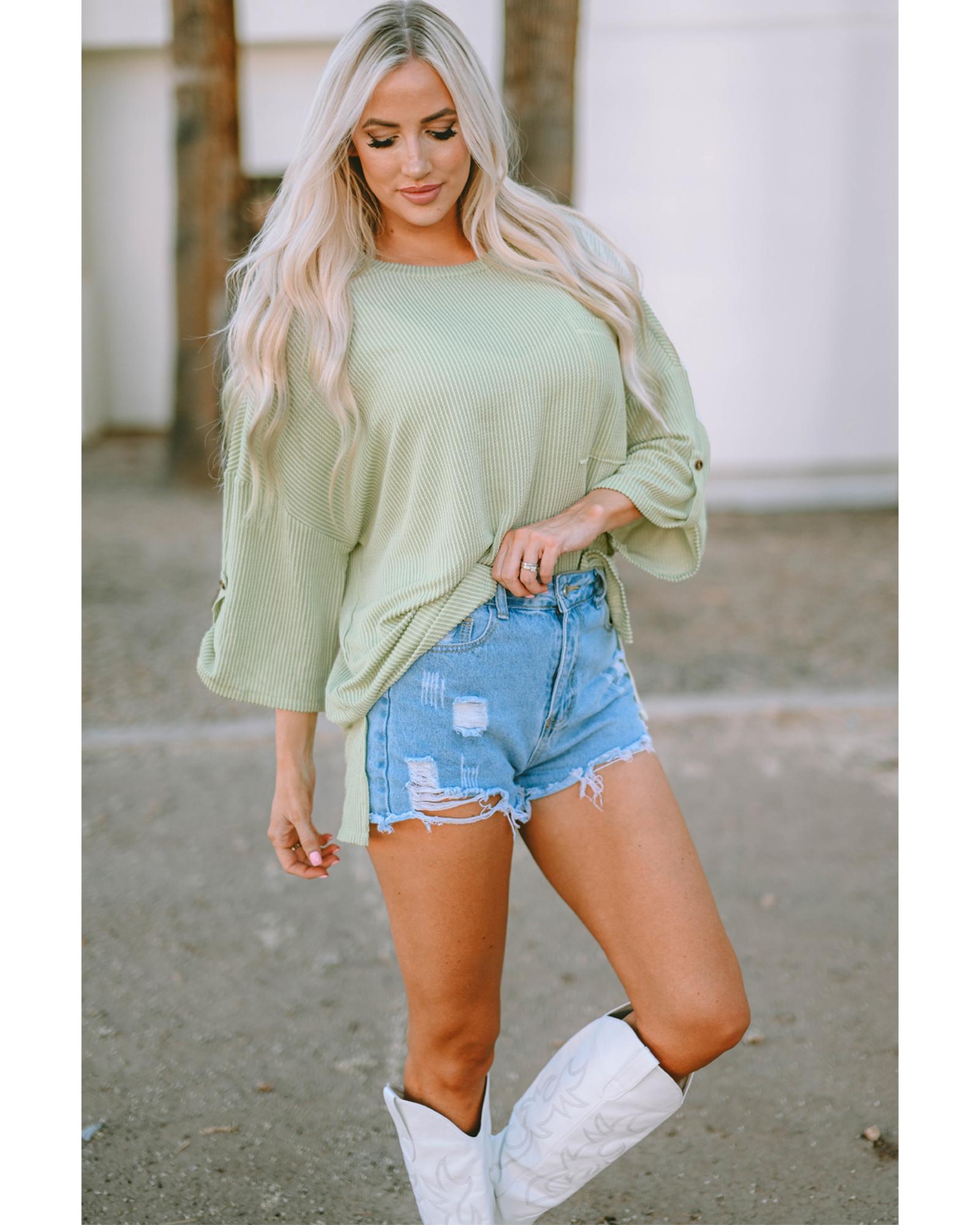 Azura Exchange Oversize Ribbed Roll-tab Sleeve Top - S 4