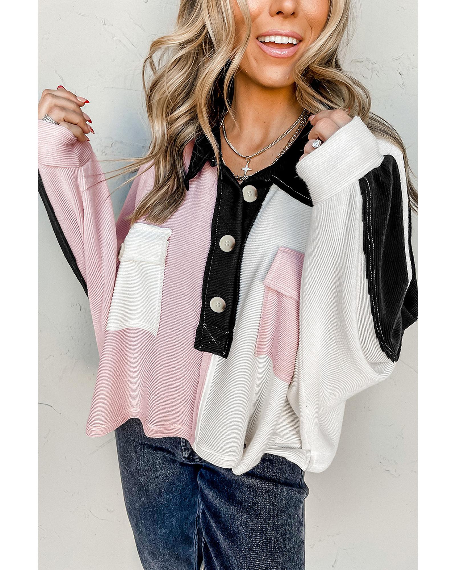 Azura Exchange Colorblock Flap Pockets Henley Collared Top - L 3