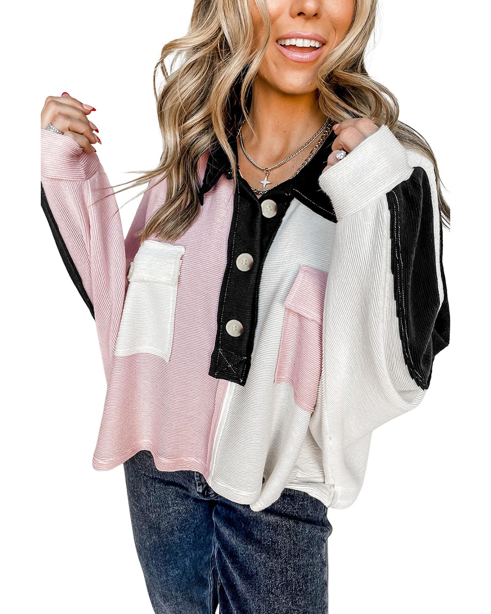 Azura Exchange Colorblock Flap Pockets Henley Collared Top - L 4