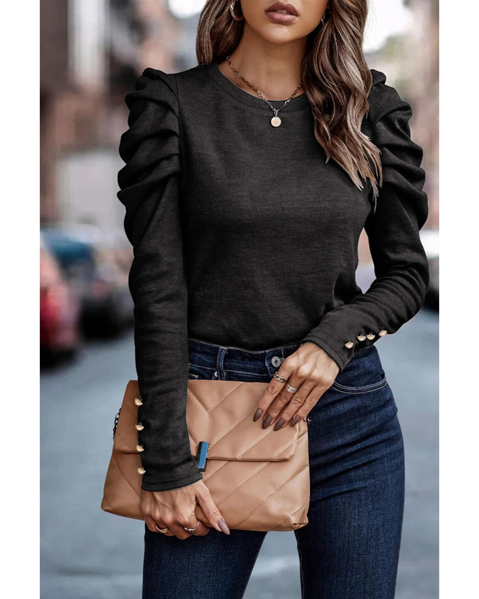 Azura Exchange Buttoned Puff Long Sleeve Sheath Top - XL 6