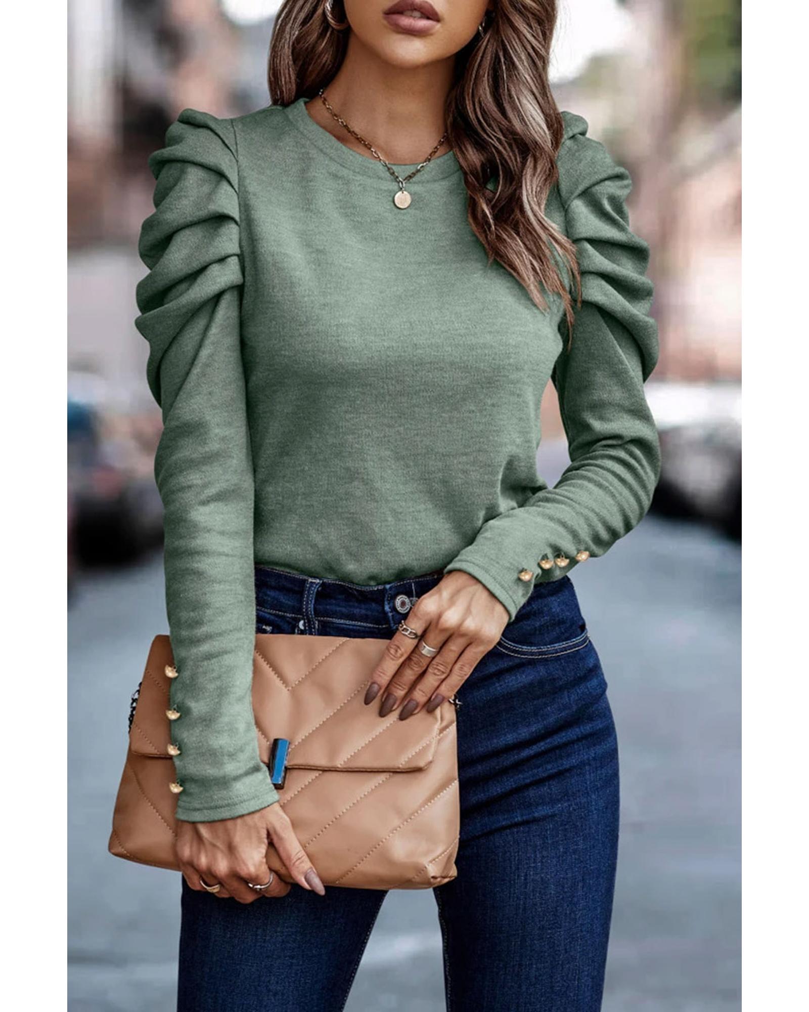 Azura Exchange Buttoned Puff Long Sleeve Sheath Top - XL 5