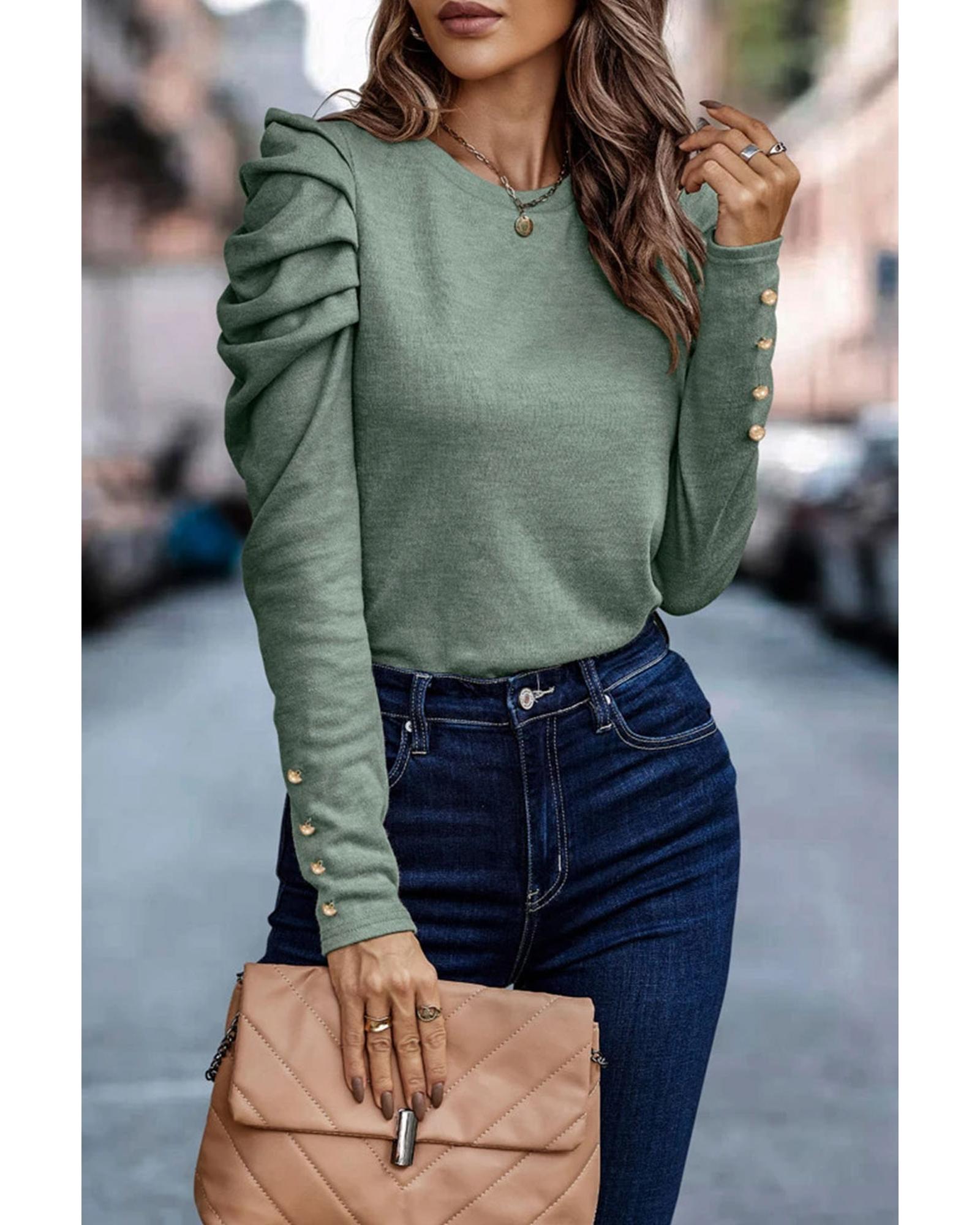 Azura Exchange Buttoned Puff Long Sleeve Sheath Top - XL 6