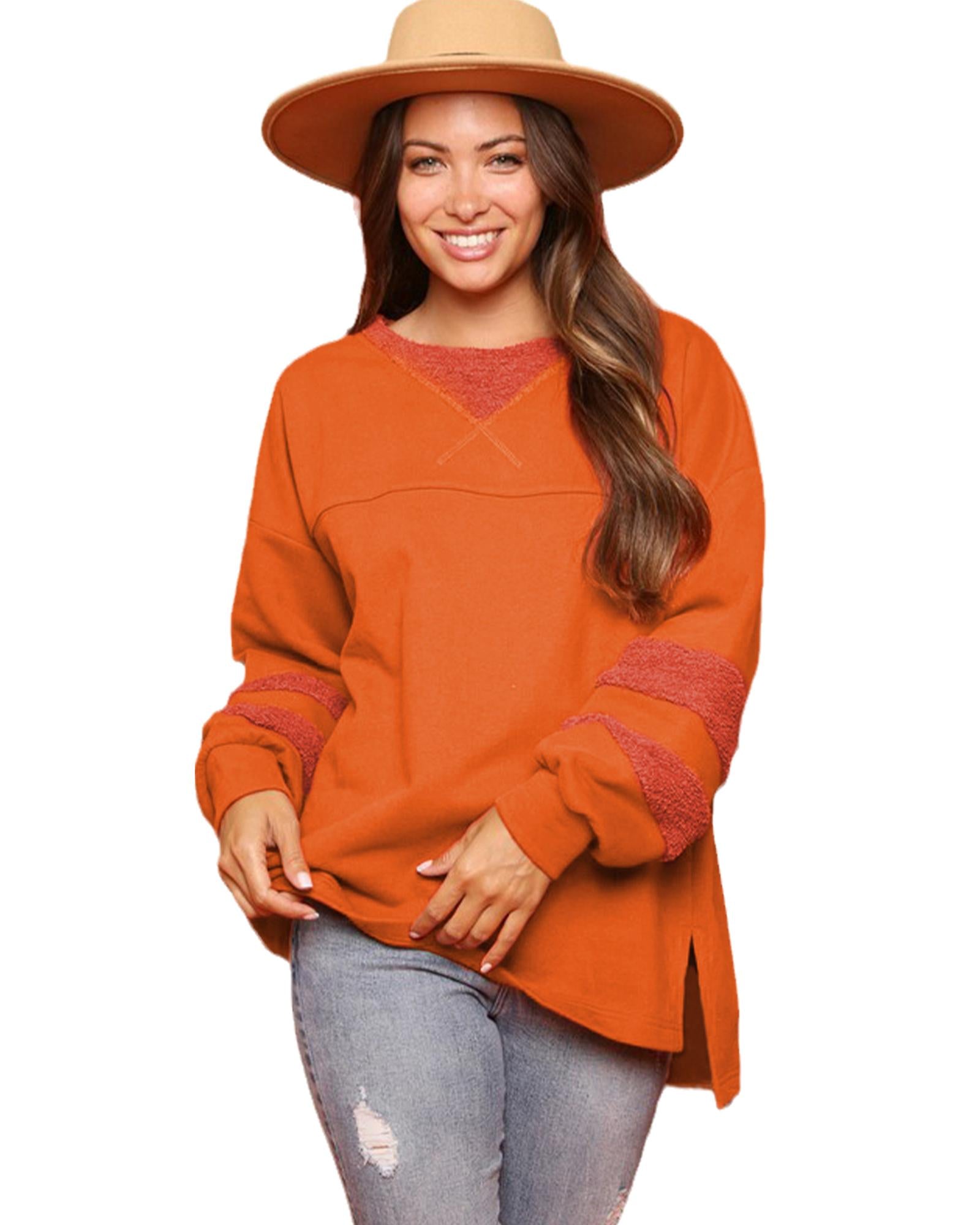 Carrot Fleece Patchwork Side Slits High Low Sweatshirt - XL 6