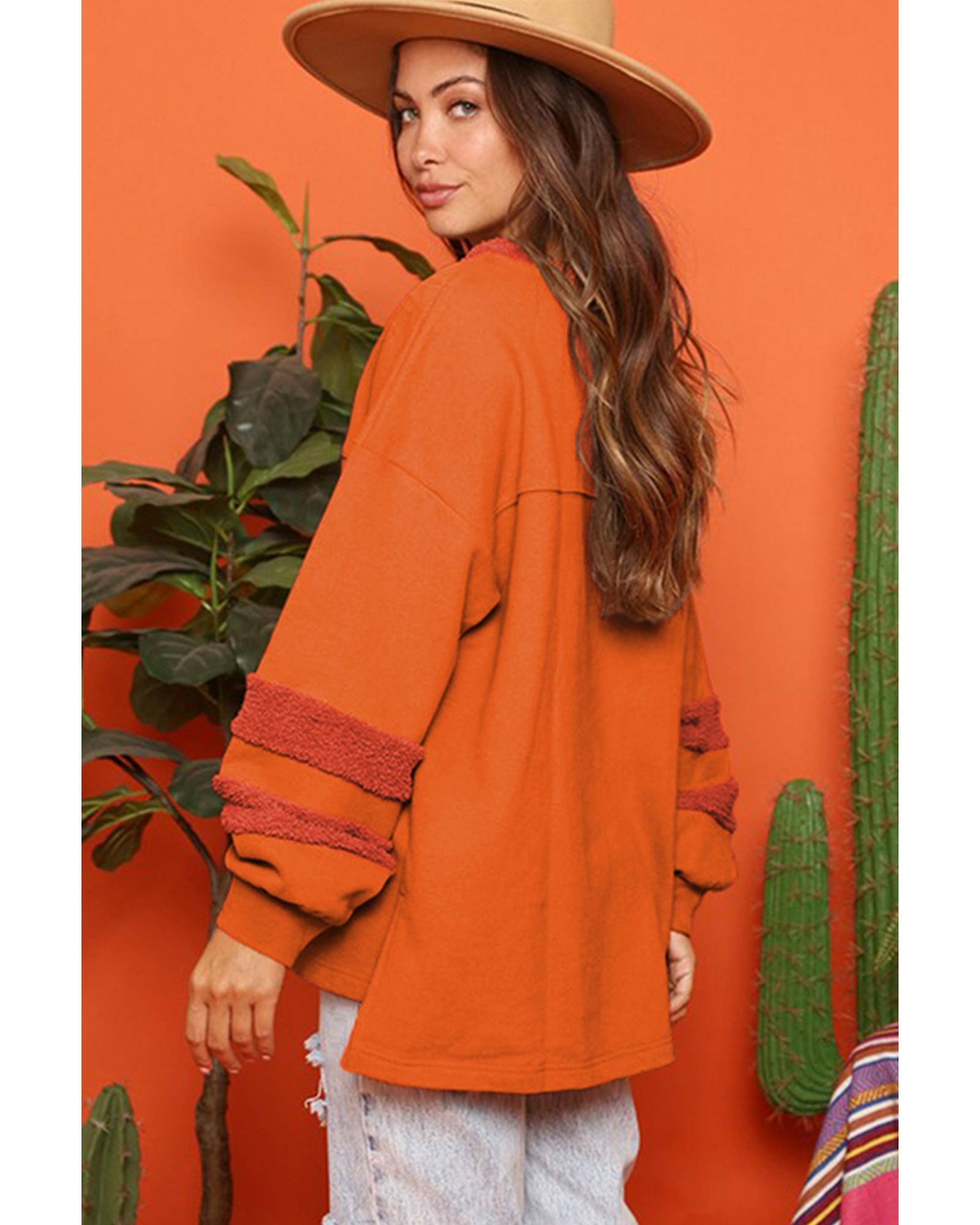 Carrot Fleece Patchwork Side Slits High Low Sweatshirt - XL 7
