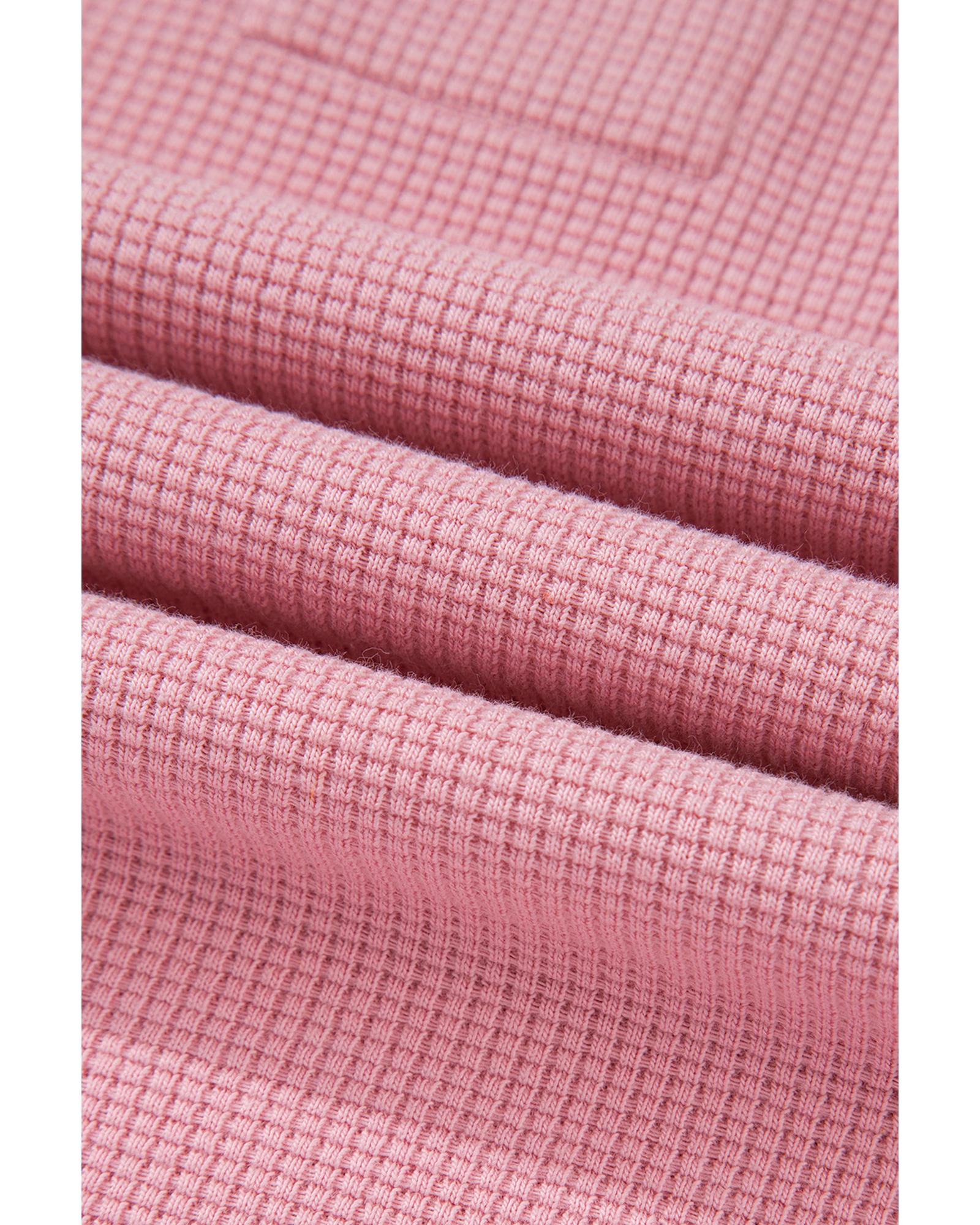 Pink Waffle Knit Bishop Sleeve Split Oversized Sweatshirt - L 4