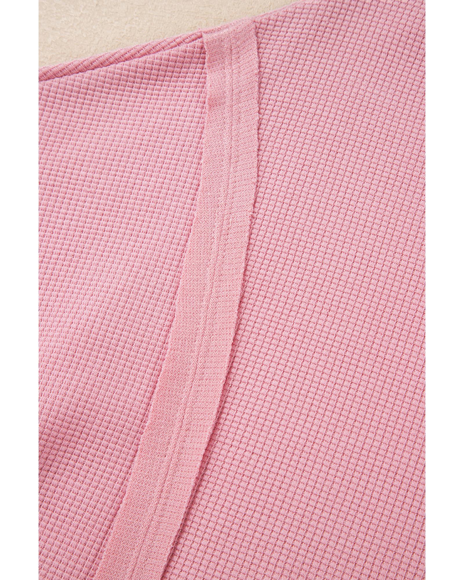 Pink Waffle Knit Bishop Sleeve Split Oversized Sweatshirt - L 7