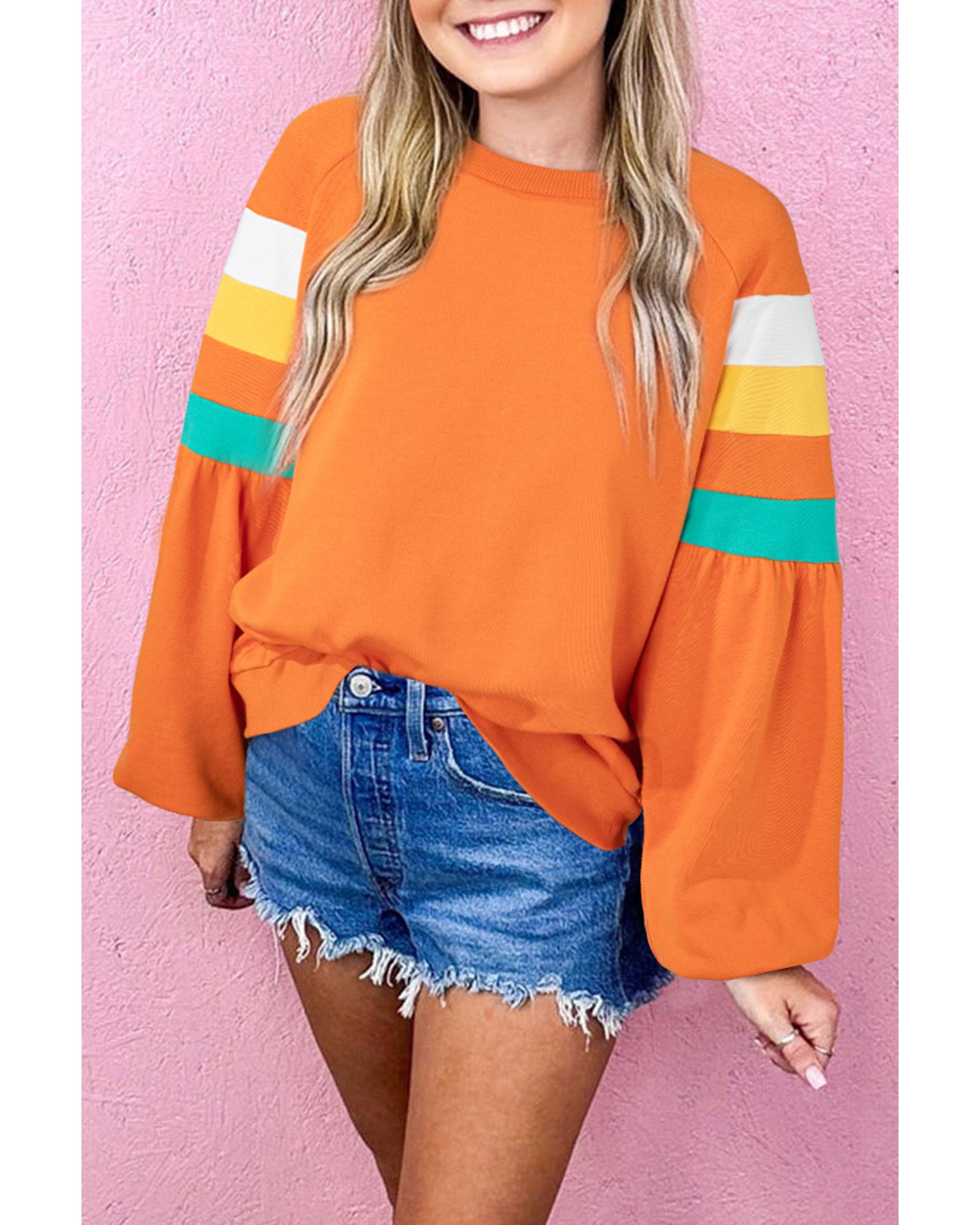 Flamingo Color Block Sleeve Exposed Seam Raglan Sweatshirt - L